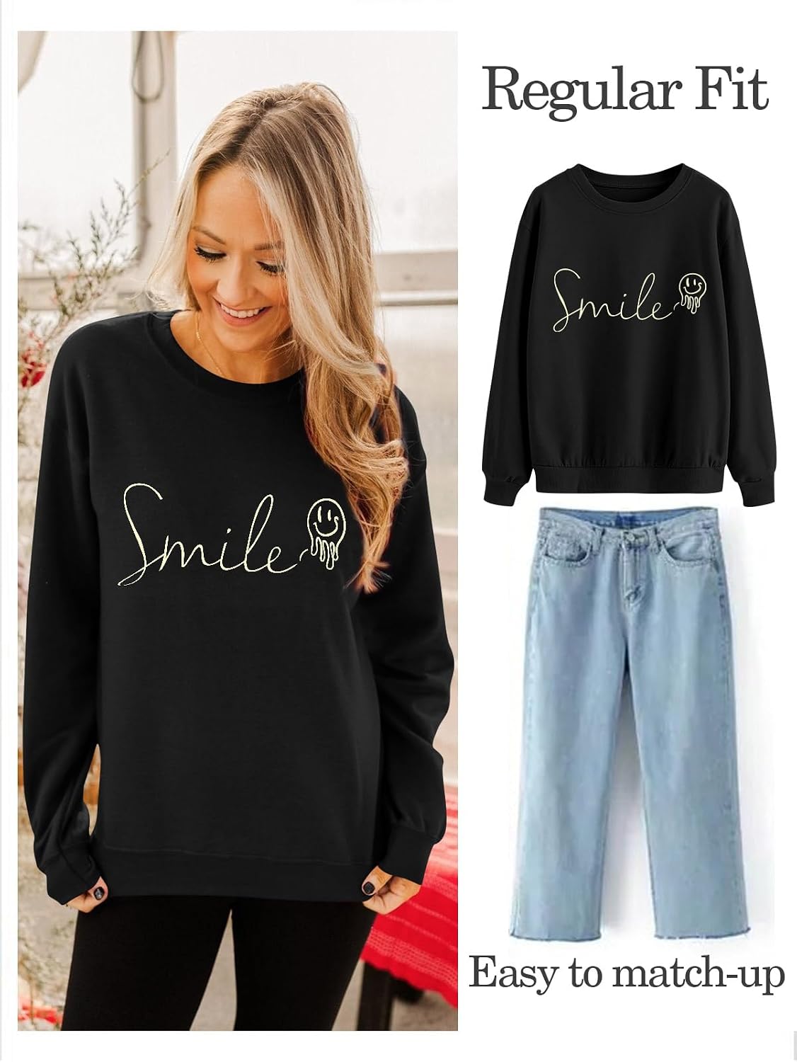 Detalle 2 de WIEIYM Smile Sweatshirt Cotton Crewneck