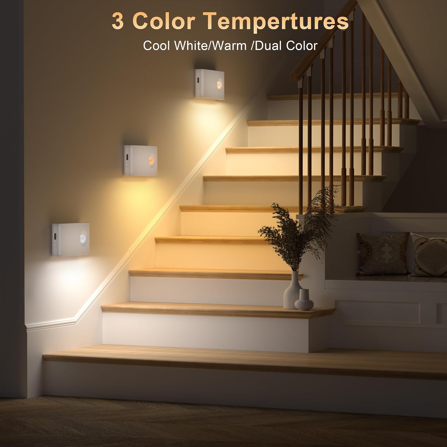 Thumbnail 2 de daphomeu 3er-Set LED-Nachtlicht mit Bewegungsmelder, 3 Farben und dimmbarer Treppenbeleuchtung