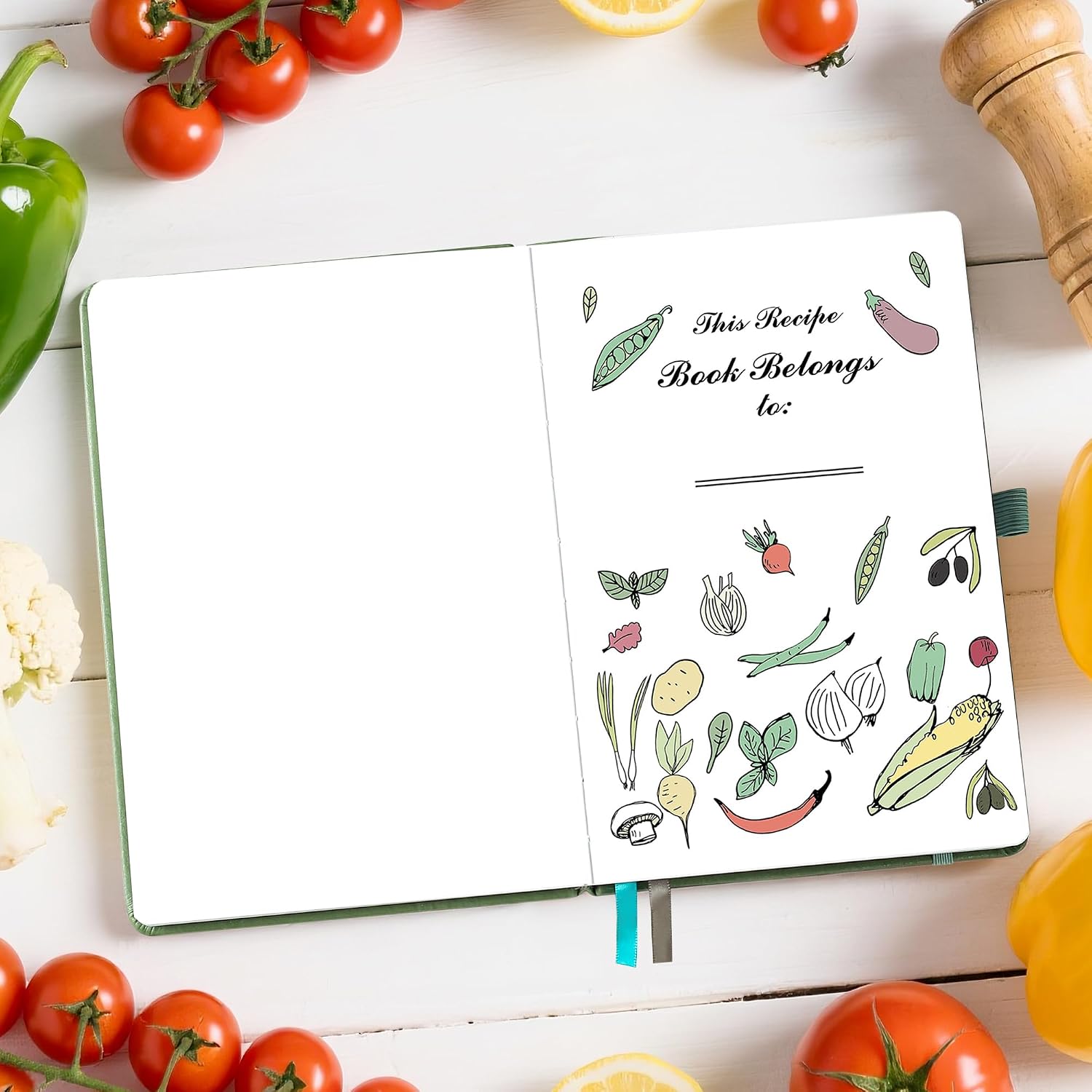 Detalle 2 de ZXHQ Blank Recipe Book (A5 Sage Green) – Hardcover journal for up to 124 recipes with thick 120gsm paper
