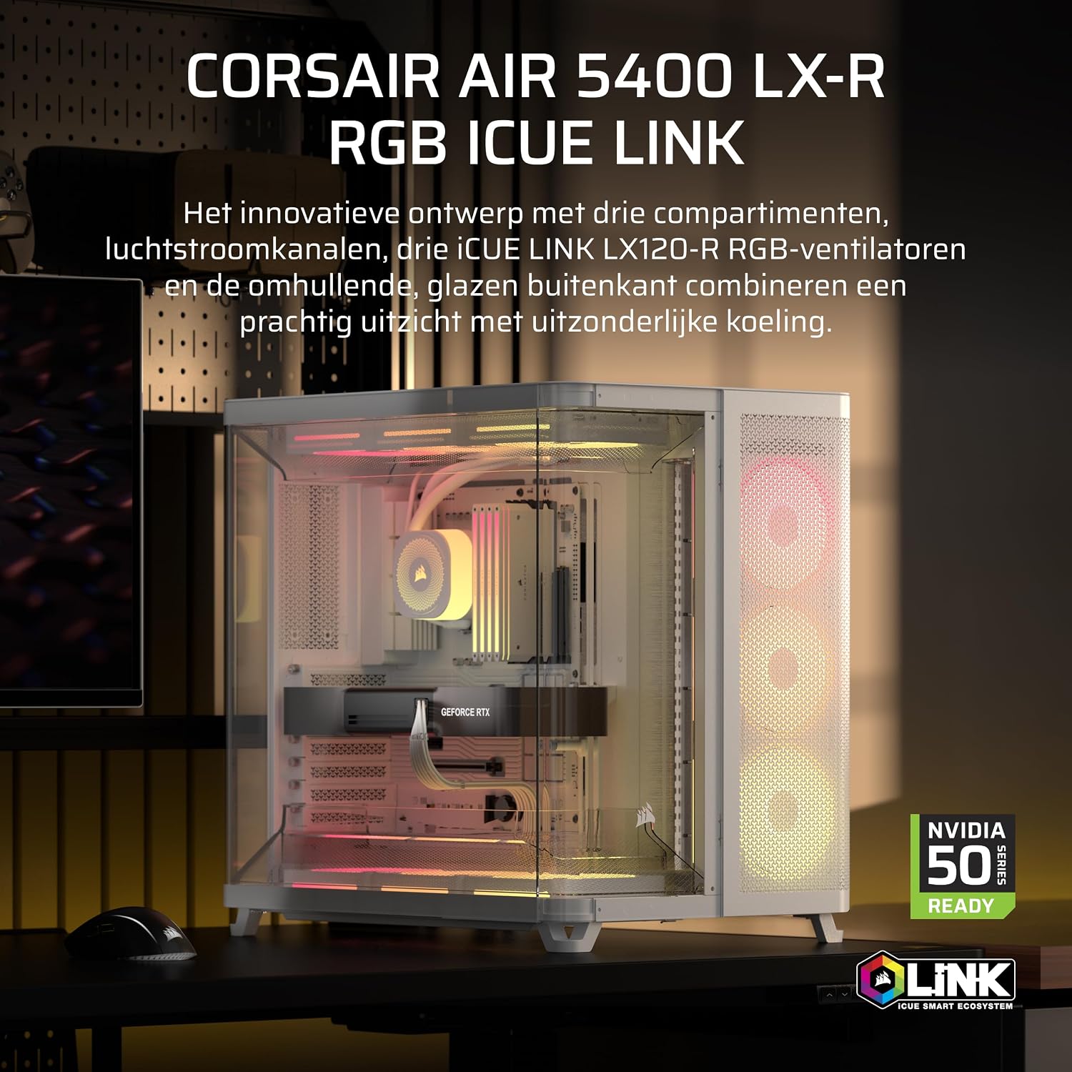 Thumbnail 1 de CORSAIR AIR 5400 CC-9011321-WW miditower pc-behuizing, wit met drie kamers en RGB