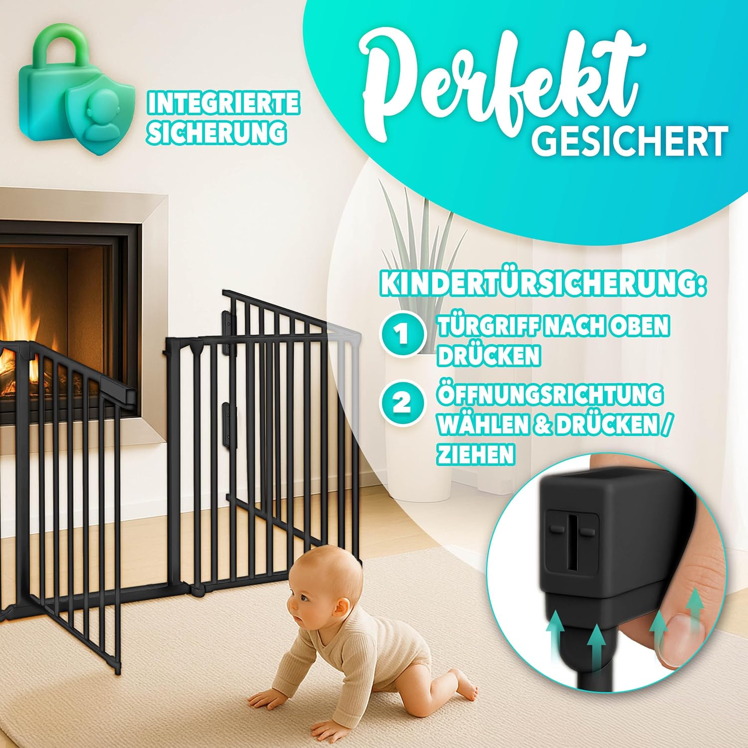 Thumbnail 2 de KIDUKU Kaminschutzgitter mit Tür Metall 480 cm – flexibles Konfigurationsgitter, Schwarz
