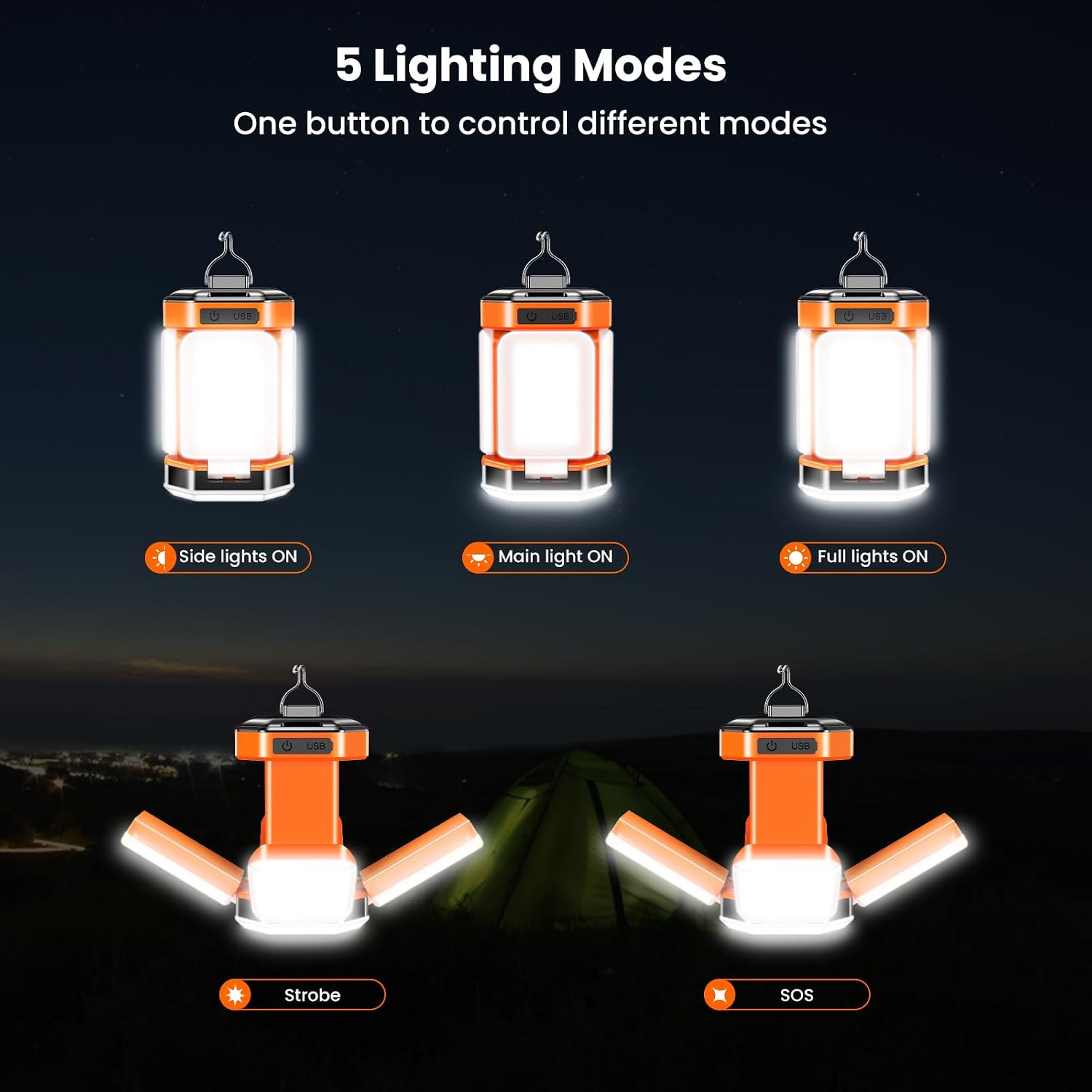 Detalle de Lampada da Campeggio BICKON: 60 LED, ricaricabile USB-C, 5 modalità e 25+ ore di autonomia