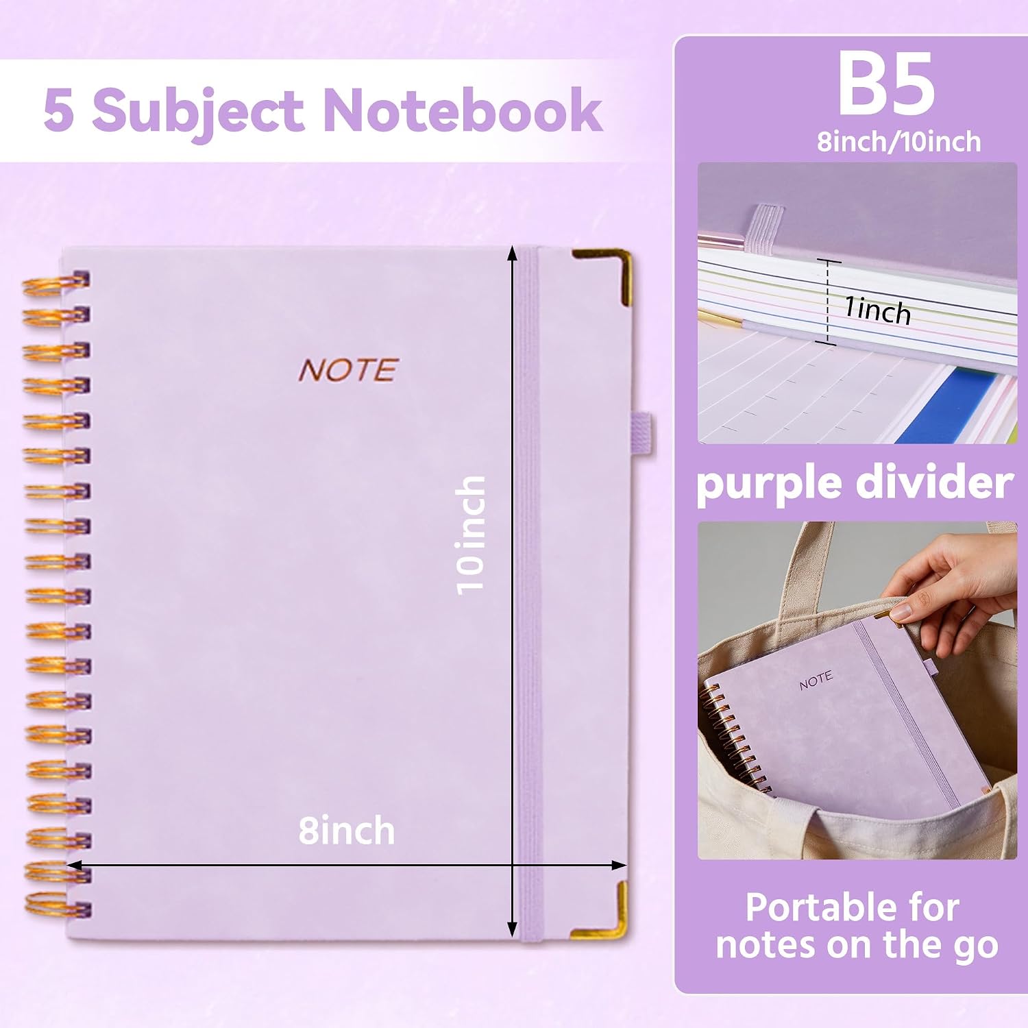 Detalle de FREBLASO 5 Subject Notebook with Removable Dividers & Leather Hardcover, 8"x10" Large B5, 300 Pages