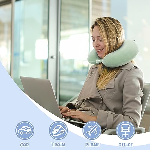 Detalle de WENGX Travel Pillow Neck Pillow Memory Foam: Ergonomic Support for Long Journeys (Green)