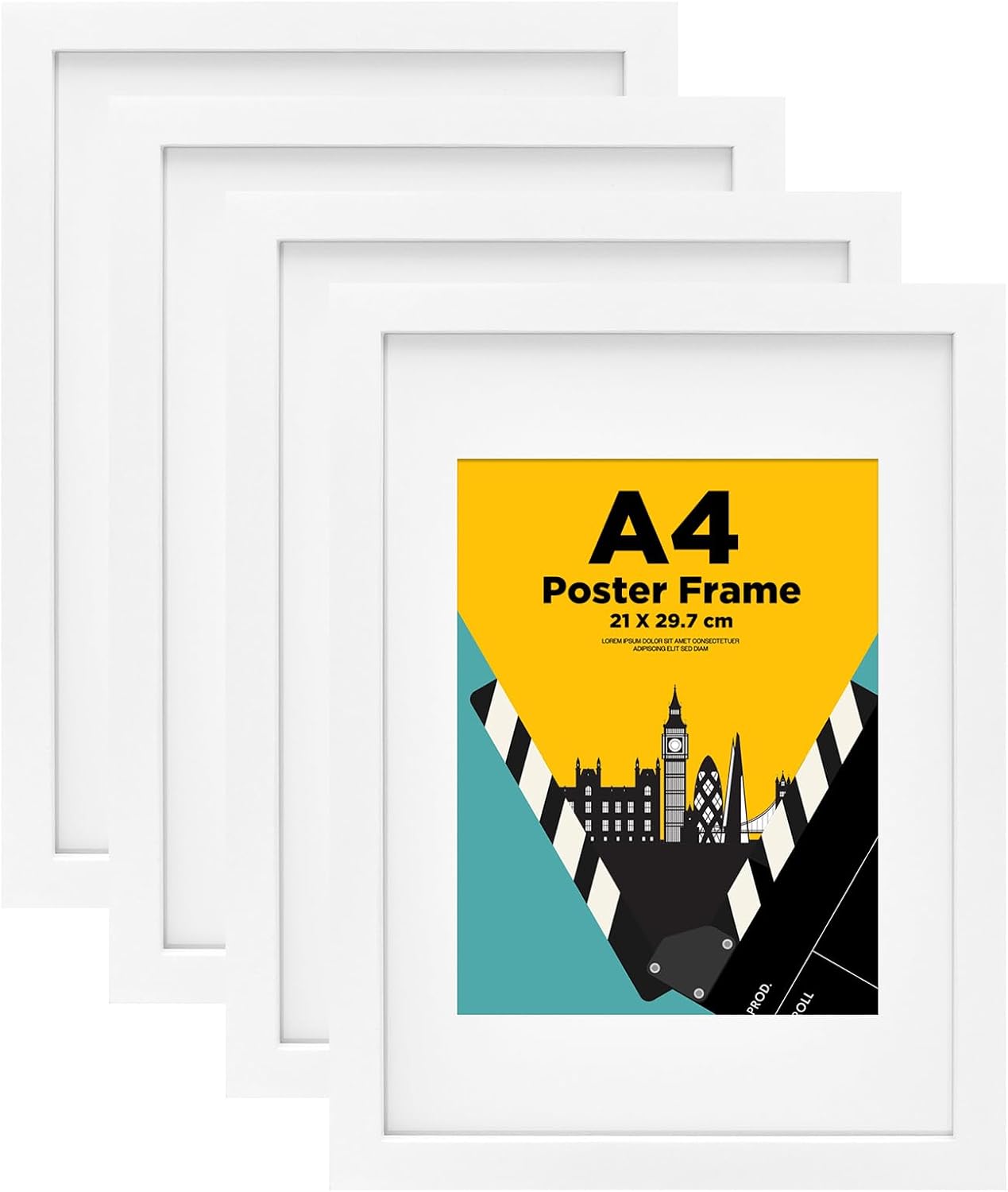 Detalle de EGOFINE A4 White Solid Wood Frames Set of 4 with A5 Mat and Plexiglass