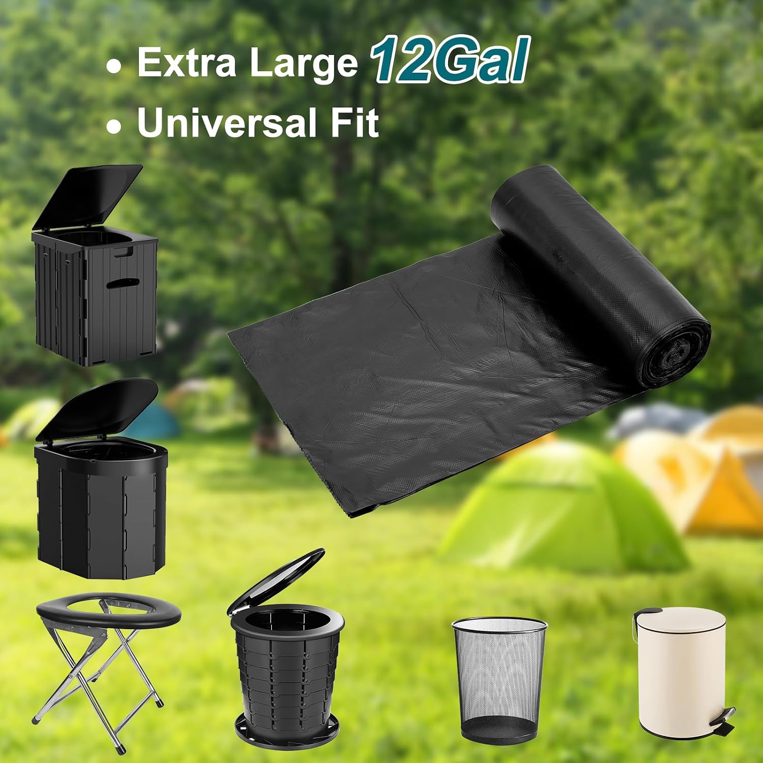 Detalle 1 de WADEO OD0633 toalettpåsar för camping, 80 st, svarta, 0,03 mm