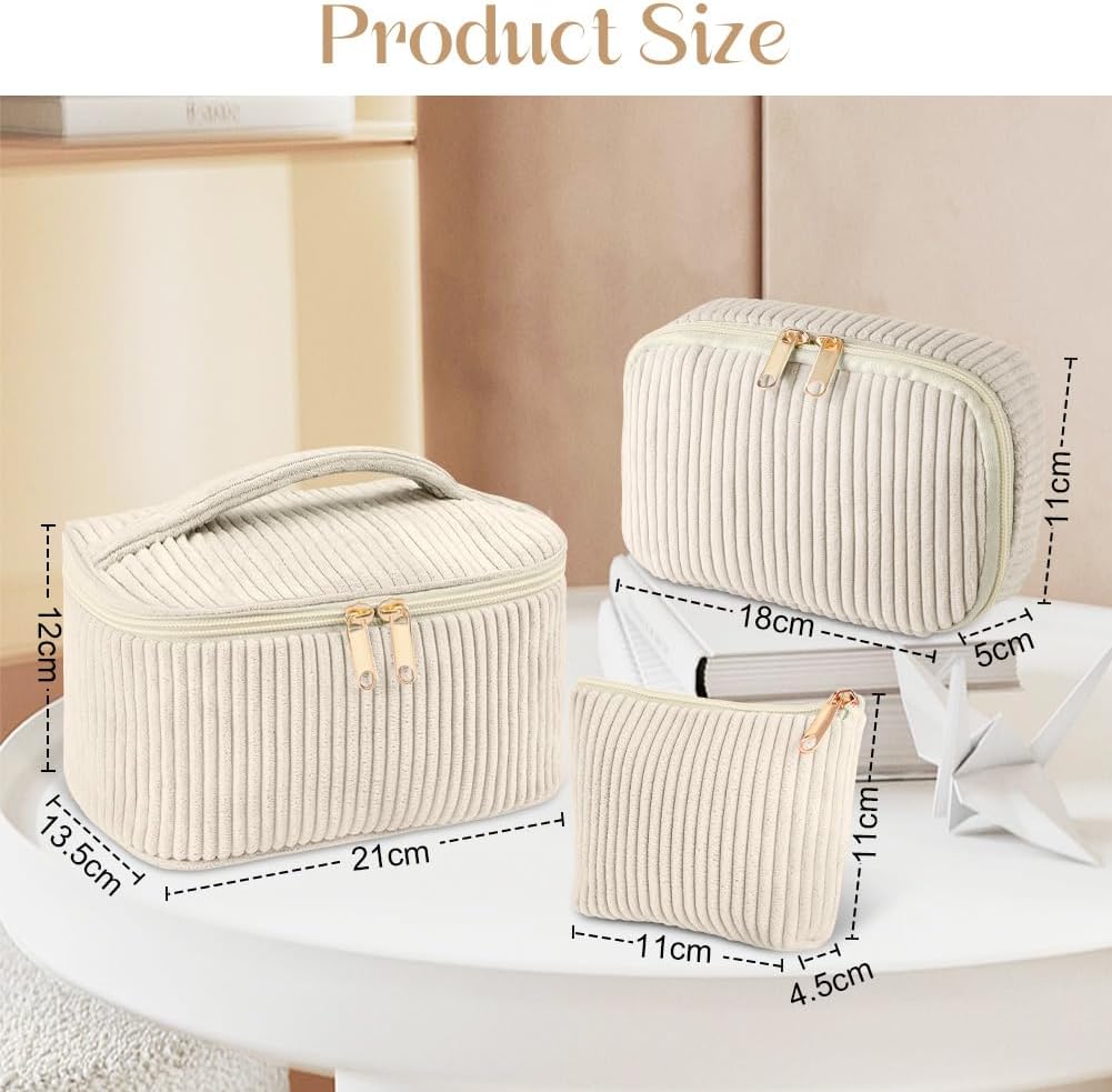 Detalle de Aucuu Trousse de Maquillage en Velours Côtelé – Lot de 3, 3 Tailles