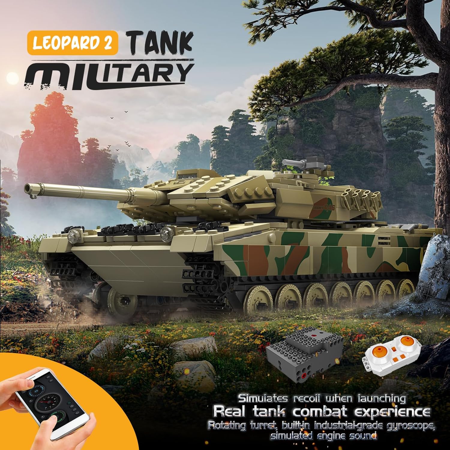 Thumbnail 6 de Mould King 20020 MOC Technik Panzer „Leopard 2/Tiger-Panzer“ ferngesteuert (Klemmbausteine-Bausatz, 1091+ Teile)