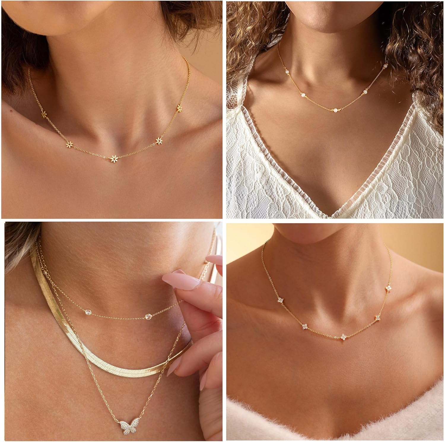Thumbnail 3 de HARJJME Damen-Halskette (Gold/Silber 925, 14k vergoldet) mit Kleeblatt, Herz und Zirkonia – Choker-Look