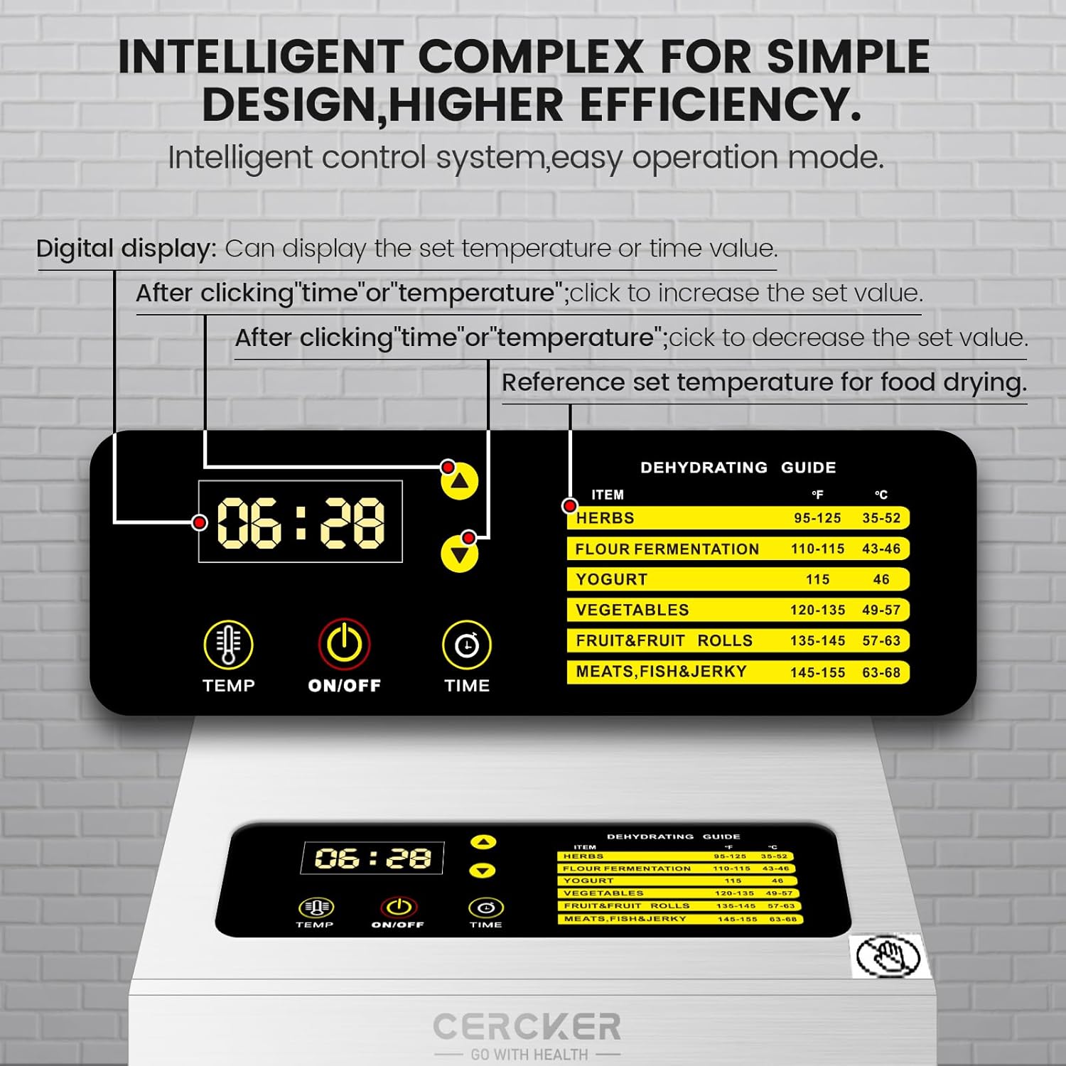 Detalle de Cercker 8-Tray Stainless Steel Food Dehydrator (500W) with 24H Timer, 70°F–190°F Jerky & Fruit Dryer