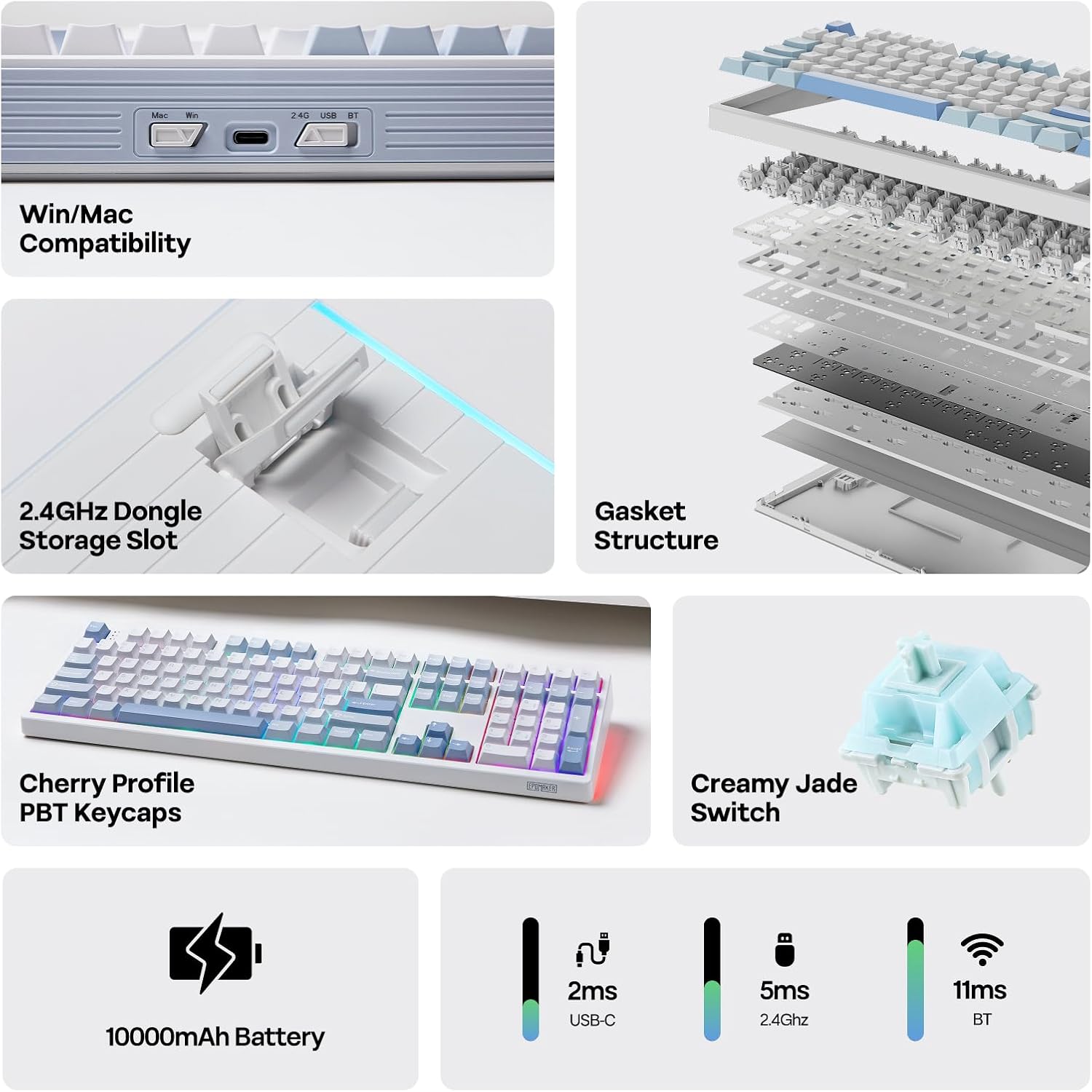 Detalle 2 de EPOMAKER TH108 Wireless Mechanical Keyboard 8000mAh
