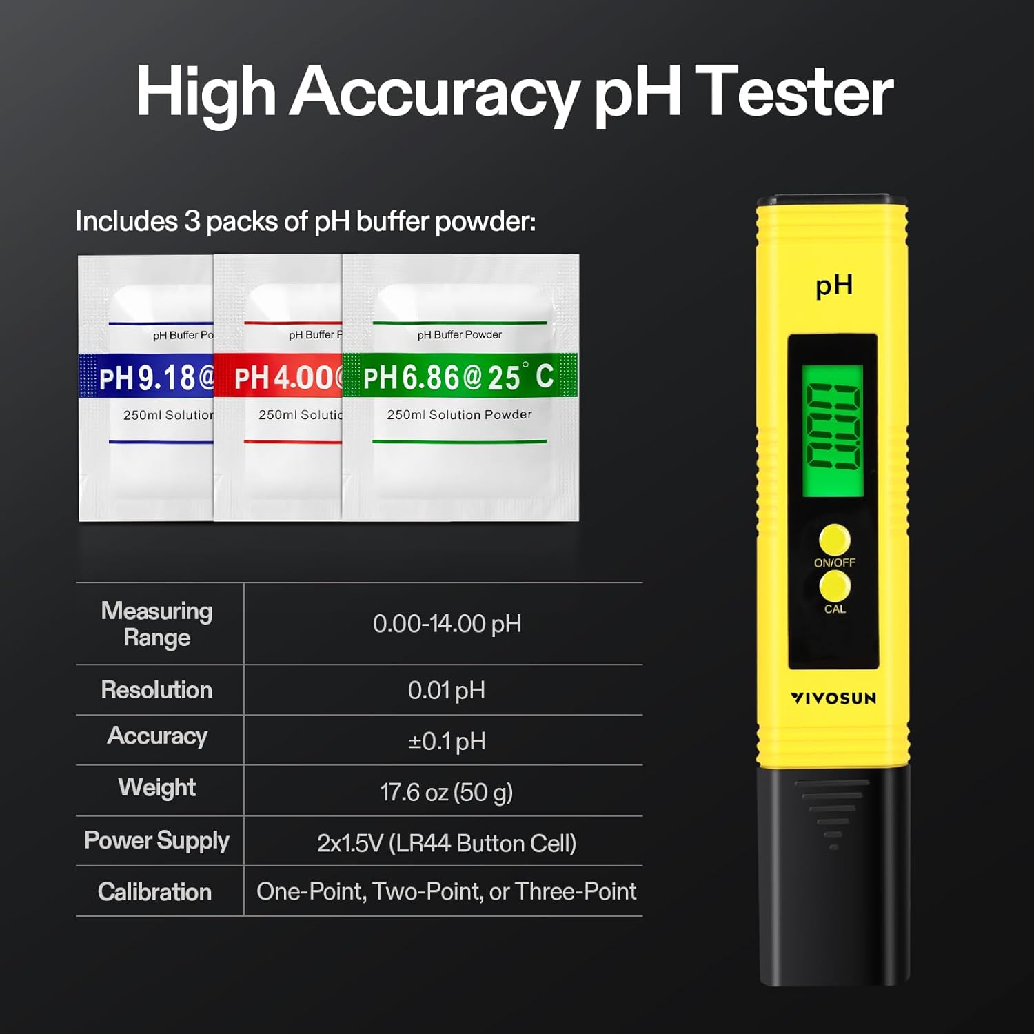 Thumbnail 1 de VIVOSUN Misuratore digitale 3-in-1 di pH, TDS e umidità del terreno con elettrodo in titanio