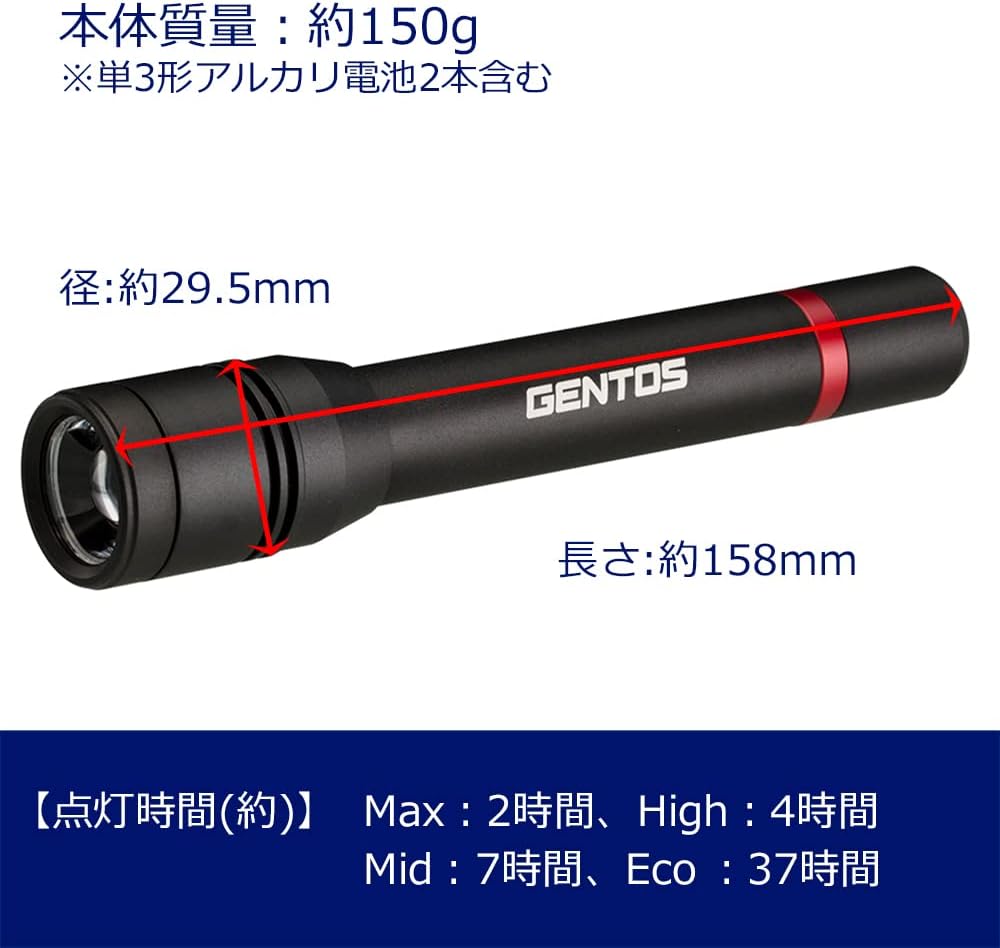 Detalle 2 de GENTOS RX-332D ハンディライト 480ルーメン・4段階調光・フォーカスコントロール