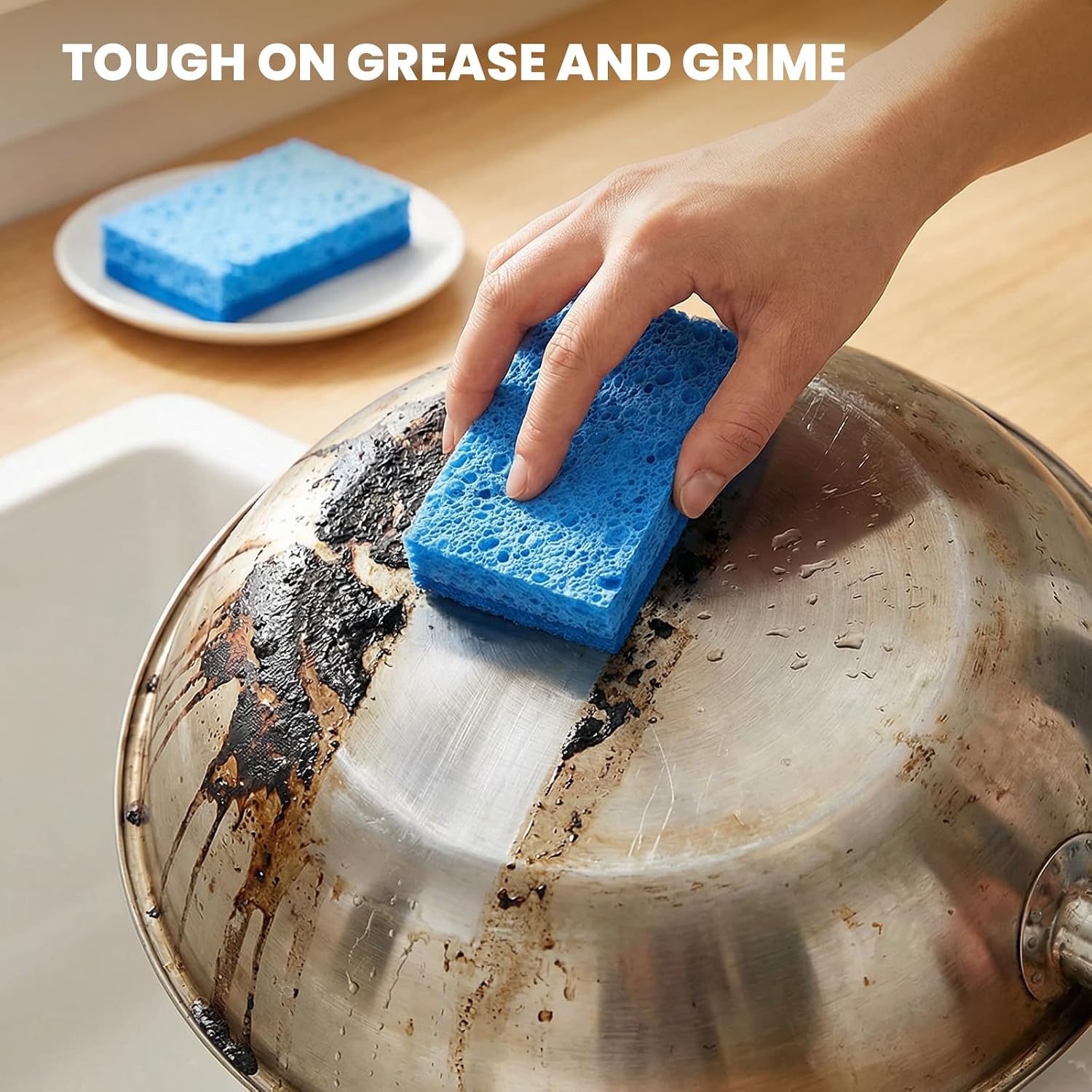 Detalle 2 de Metflavor Kitchen Sponges, 12 Count — Non-Scratch Dual-Sided Scrub Sponges for Dishes, Kitchen, and Bathroom