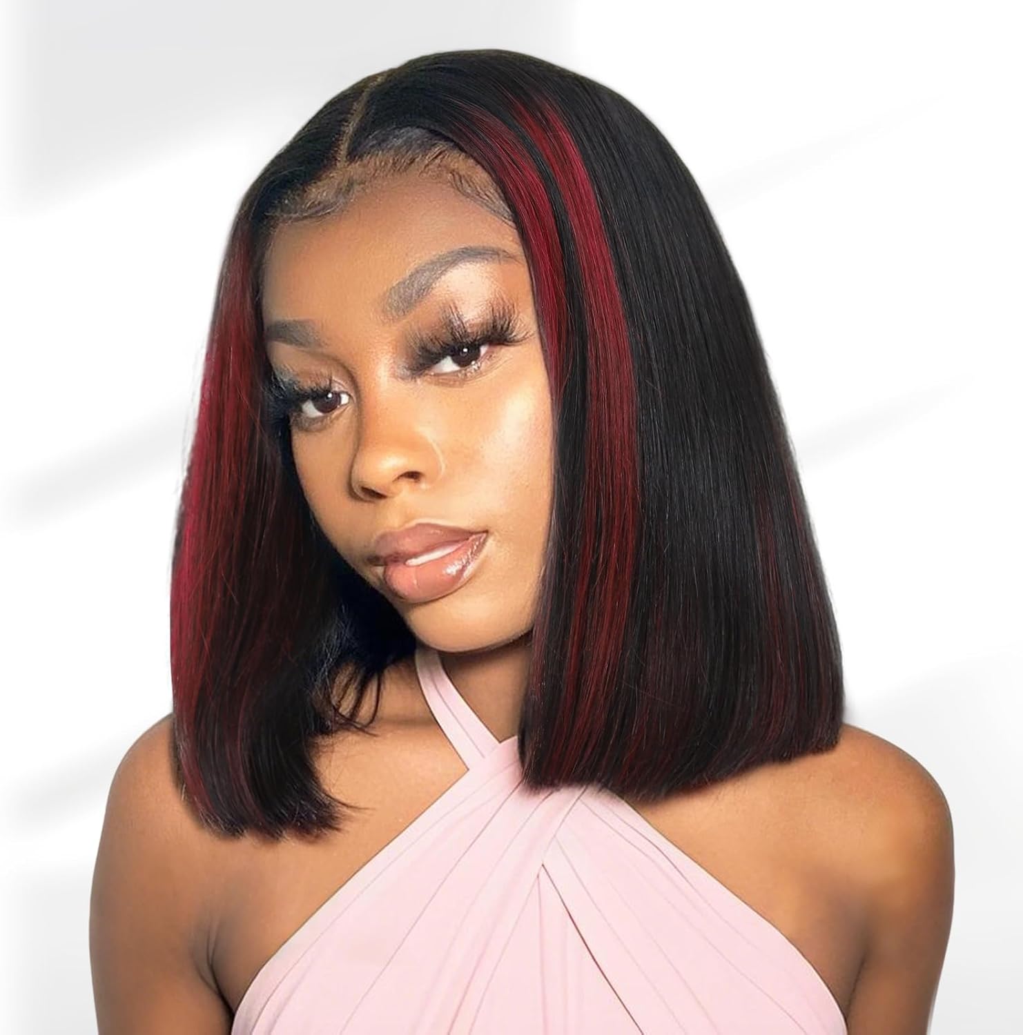 Perruque Femme Naturelle Highlight 1B/99J Pre Cut Lace Glueless Wig