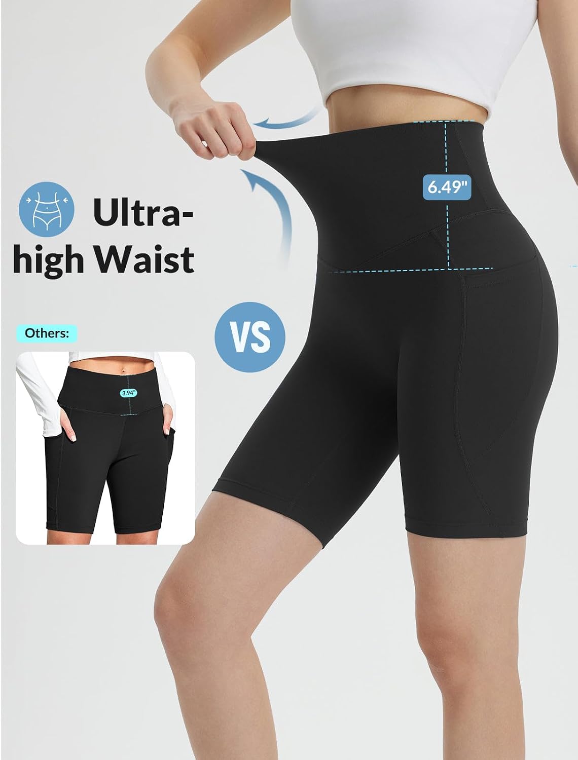 Detalle de Baleaf Women's Cycling Shorts High Waisted with Pockets – 3/5/8 inch options