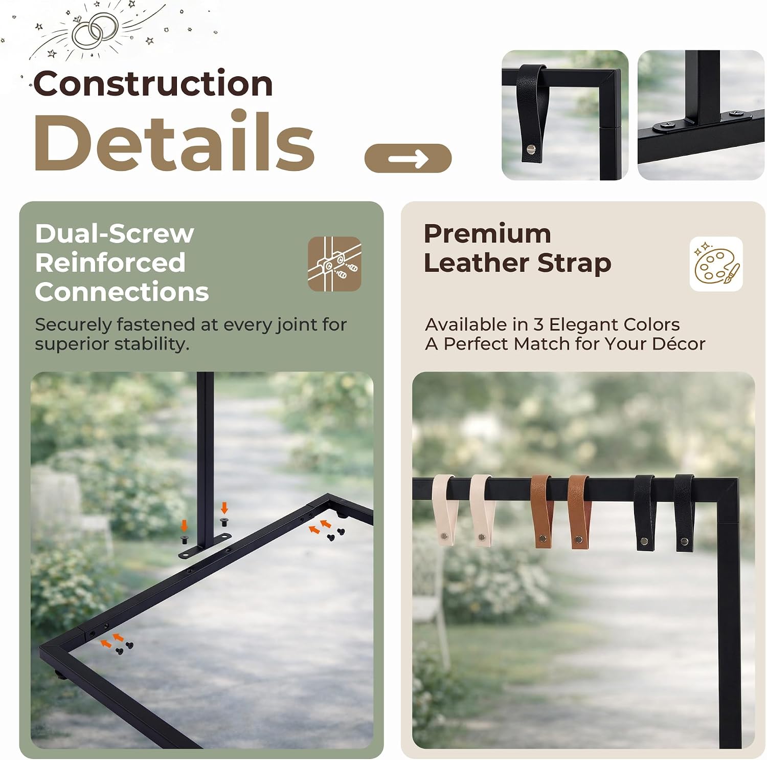 Thumbnail 5 de WEDORA Wedding Welcome Sign Stand, 127 cm Black Metal Easel with 6 Straps