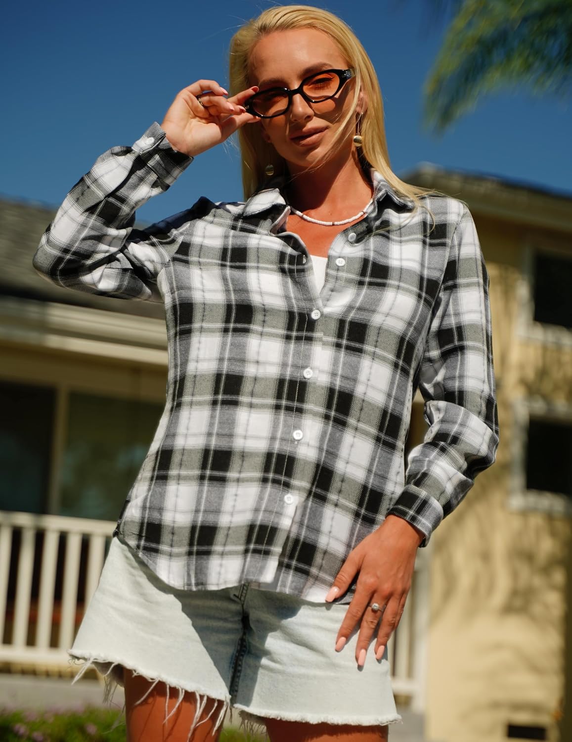 Detalle de Zeagoo Women's Flannel Shirt, Cotton-Polyester Blend