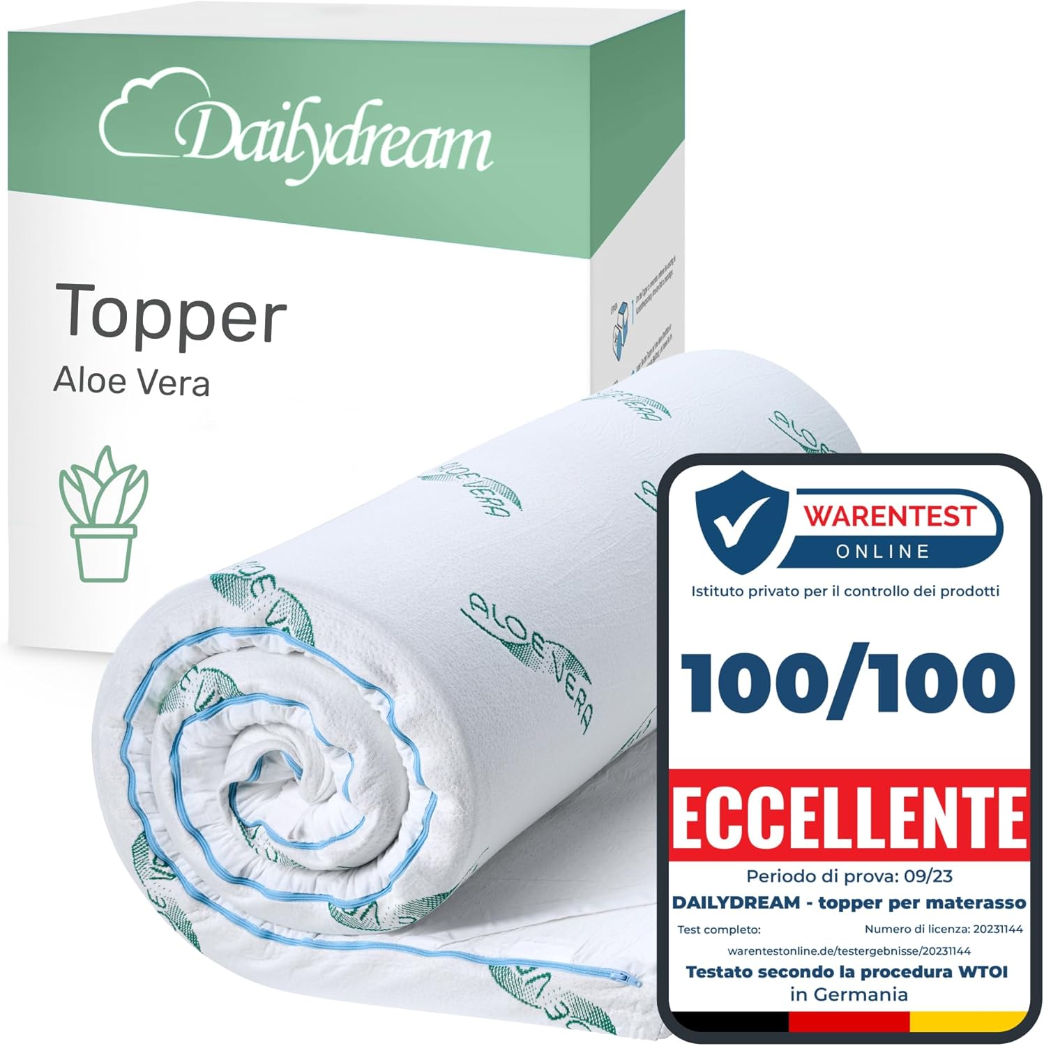 Detalle de Dailydream Topper matrimoniale 160x200 cm memory foam – Edition Aloe Vera, 5 cm di confort superiore