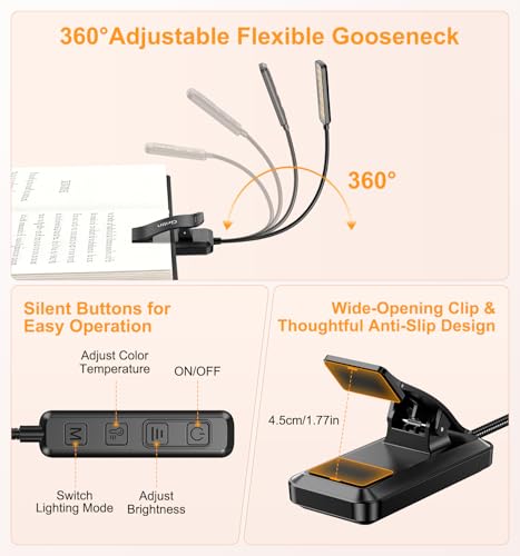 Thumbnail 7 de Gritin 2026 Gen 2 Leselampe Buch Klemme – Vollspektrum-LEDs, 1500 mAh, USB-C