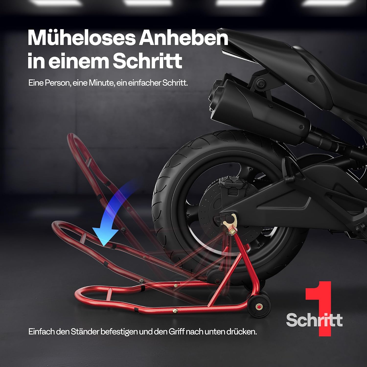 Detalle de SPECSTAR Motorradständer hinten Set (200 kg) mit verstellbaren Stützen für Suzuki, Yamaha, Honda & Kawasaki – rot