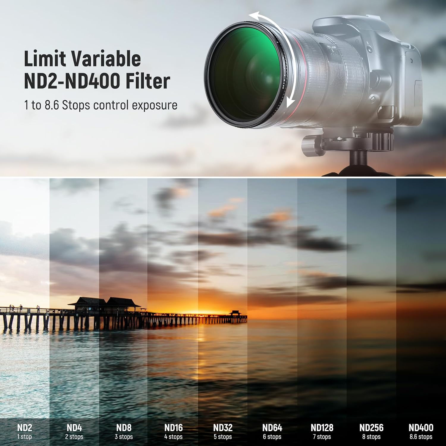Thumbnail 4 de NEEWER 58mm True Colors ND2–ND400 variabeler ND Filter