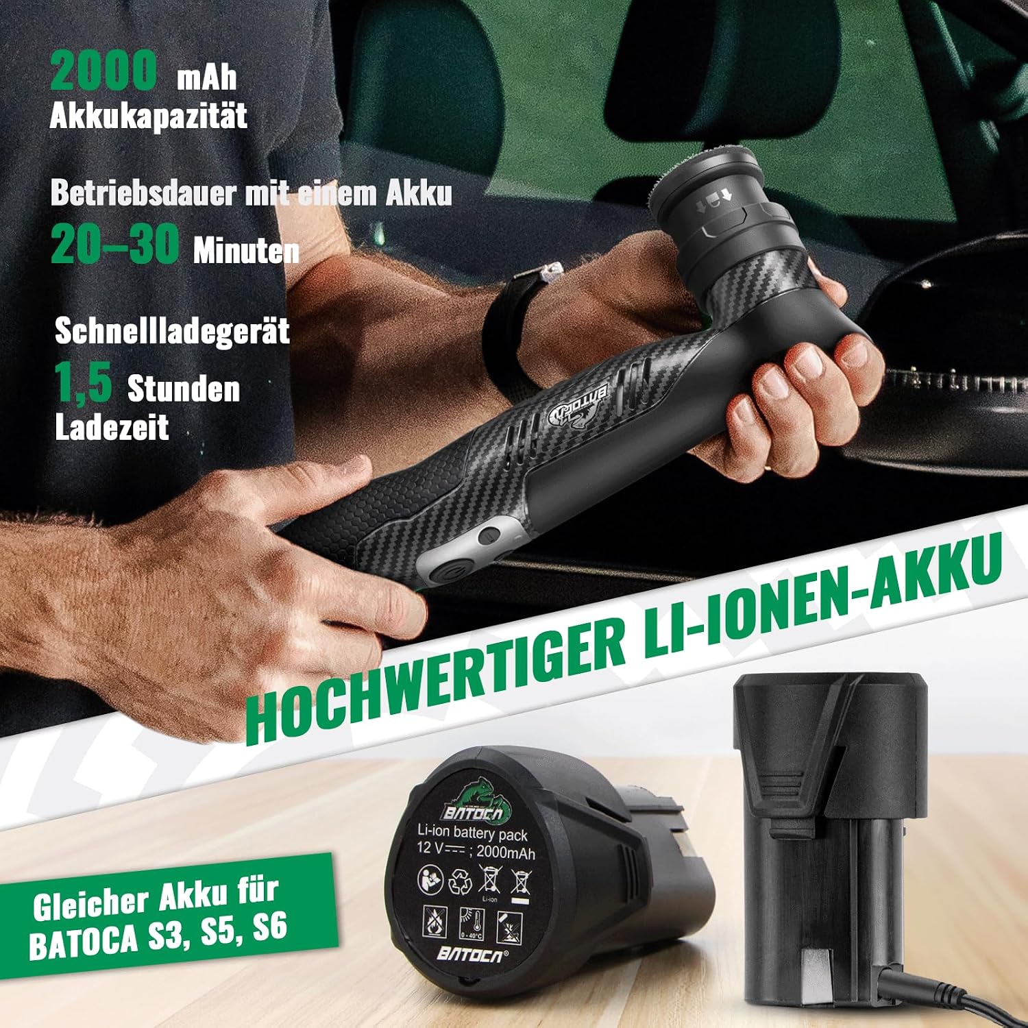 Detalle 2 de BATOCA S5 Mini Poliermaschine – 2-in-1 Akku-Poliermaschine mit Rotations- und Exzenterfunktion