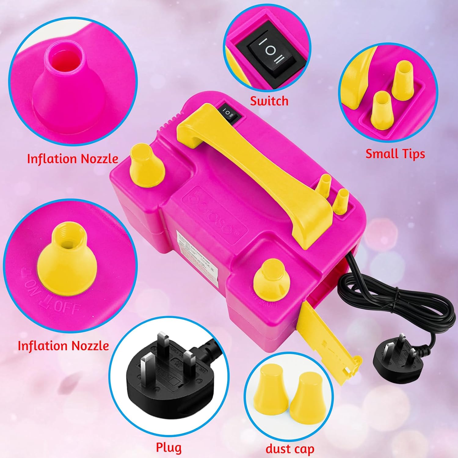 Detalle de Portable Electric Balloon Pump with Dual Nozzles (600W) for Party, Wedding & Festival Balloons