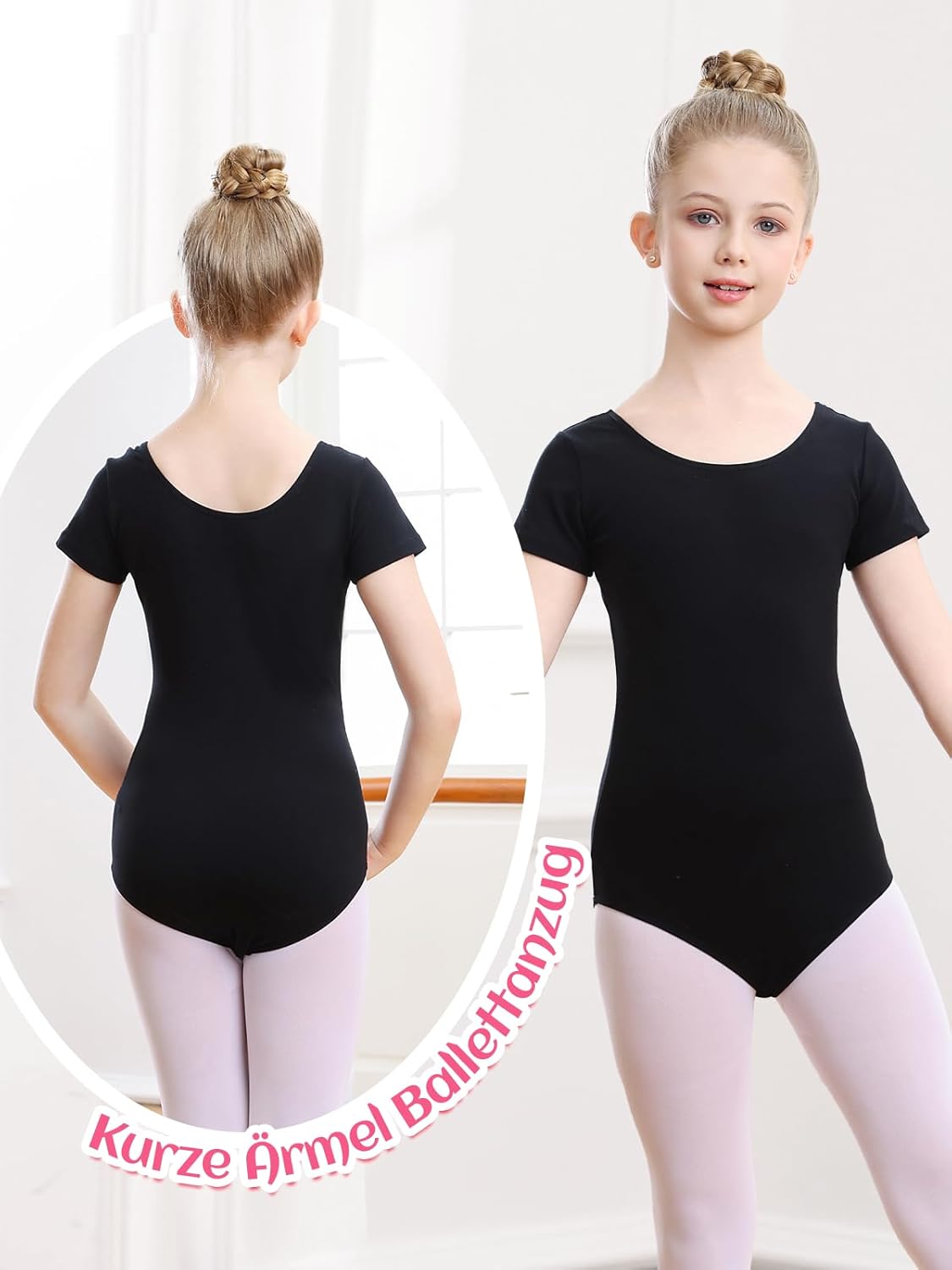 Thumbnail 1 de Kefiyis body danza classica bambina in cotone con manica corta, taglie 110–170
