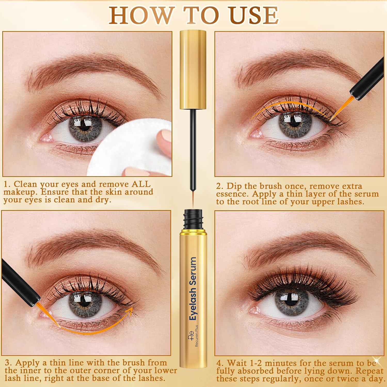 Detalle de Recuren Plus Eyelash Growth Serum, Vegan Botanical Formula, 3 mL
