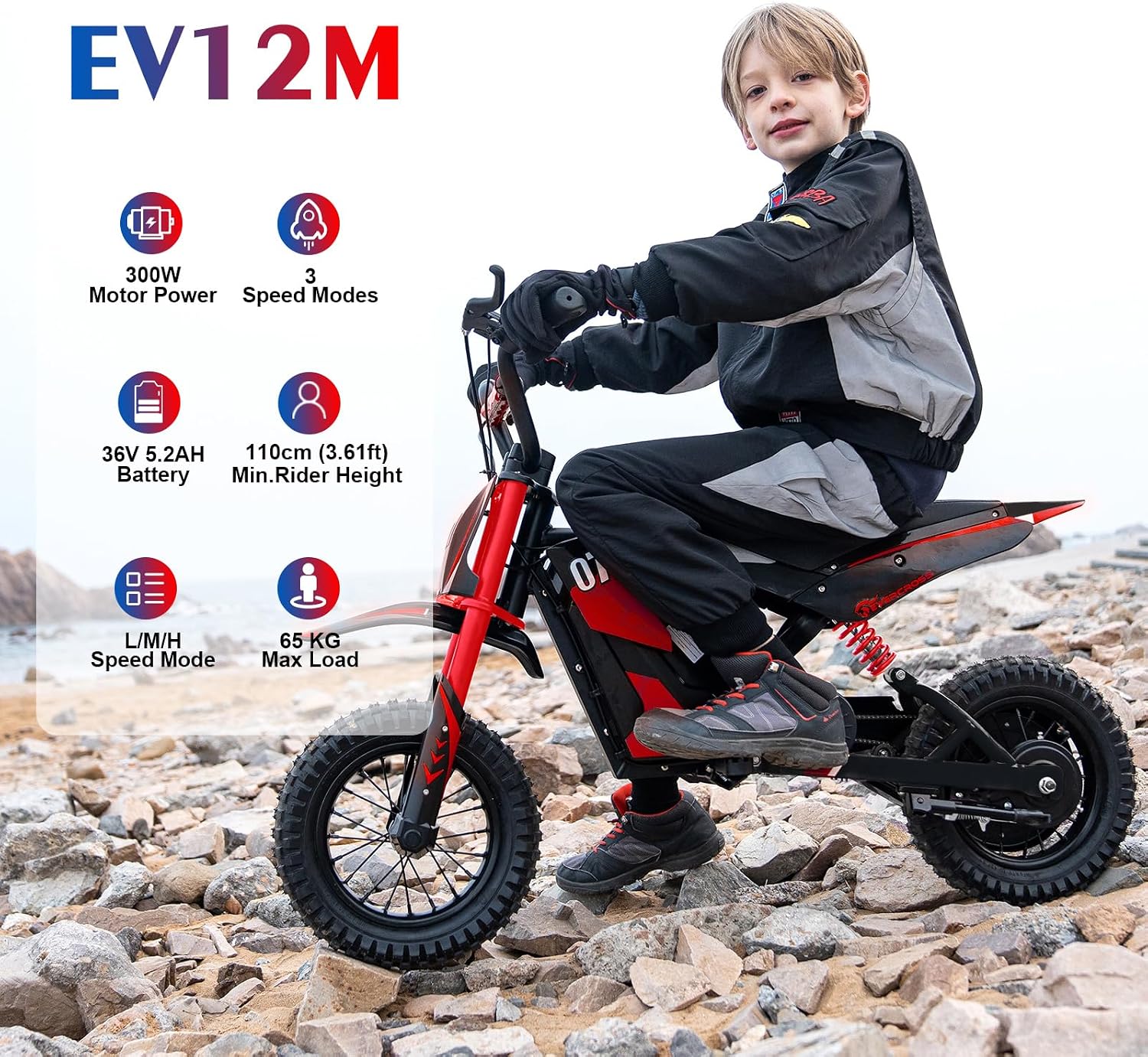 Thumbnail 1 de EVERCROSS EV12M Kids Ride On Electric Motorcycle (300W, 3 speed, 12-inch pneumatic tyres)
