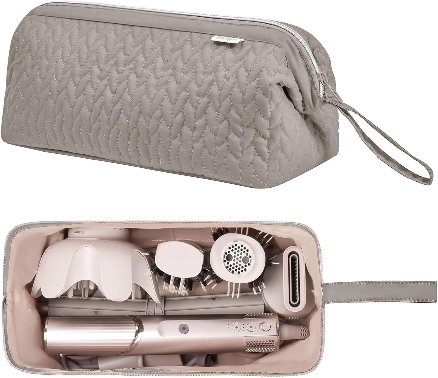 Detalle de KarSyon Shark Flex Style Case Travel Bag for Airwrap/Flat Iron Accessories (Camel)