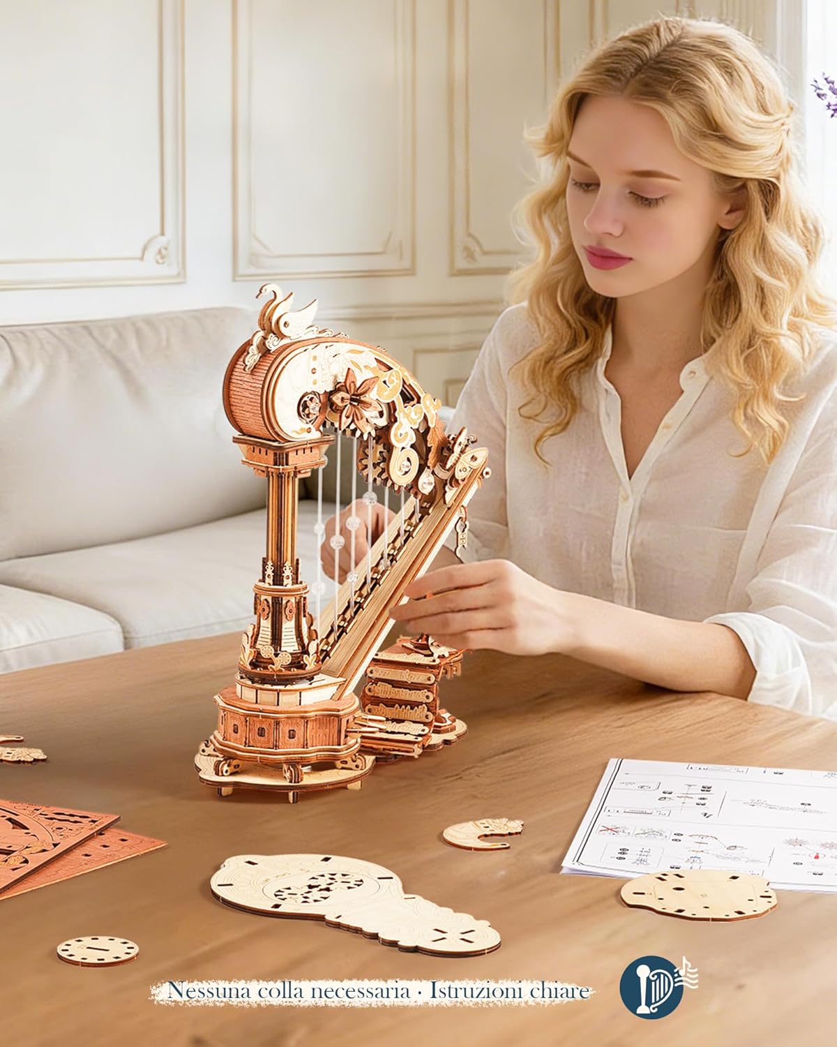 Thumbnail 6 de ROKR Arpa magica puzzle 3D in legno – Carillon meccanico in stile Rococò, regalo per appassionati