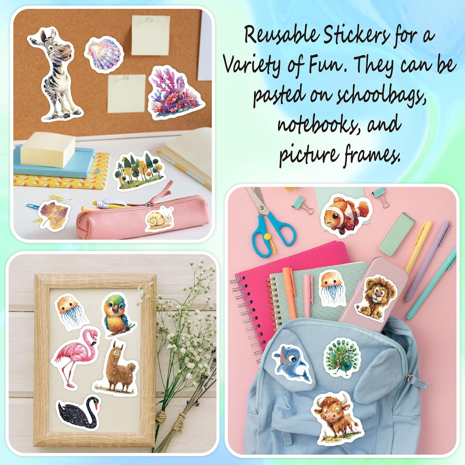 Detalle 2 de 8 autocollants animaux pailletés holographiques pour enfants