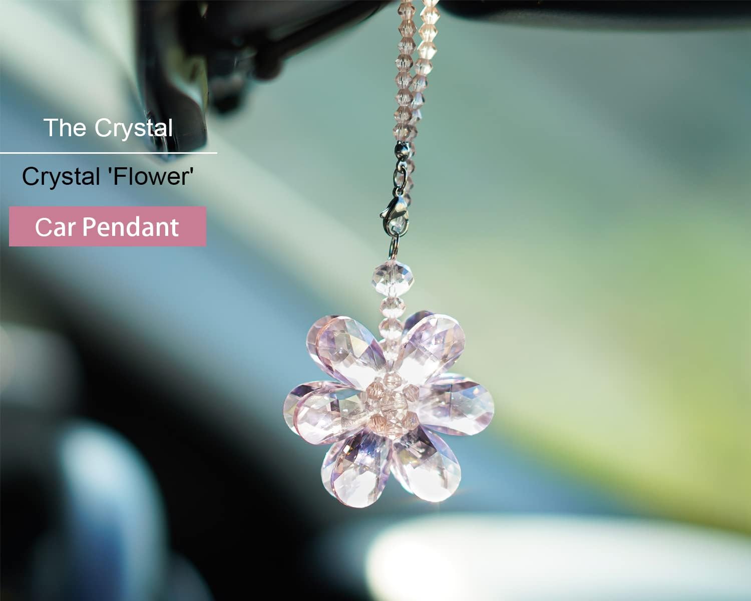 Thumbnail 3 de Crystal Flower Car Rear View Mirror Pendant with Pink Crystal Beads Charm Decor (Car or Home Hanging)