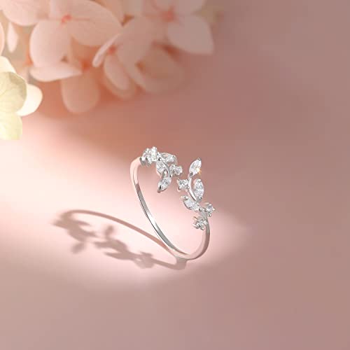 Detalle 2 de Meissa Bague en argent 925 réglable, branche d’olivier et zircones, or rose