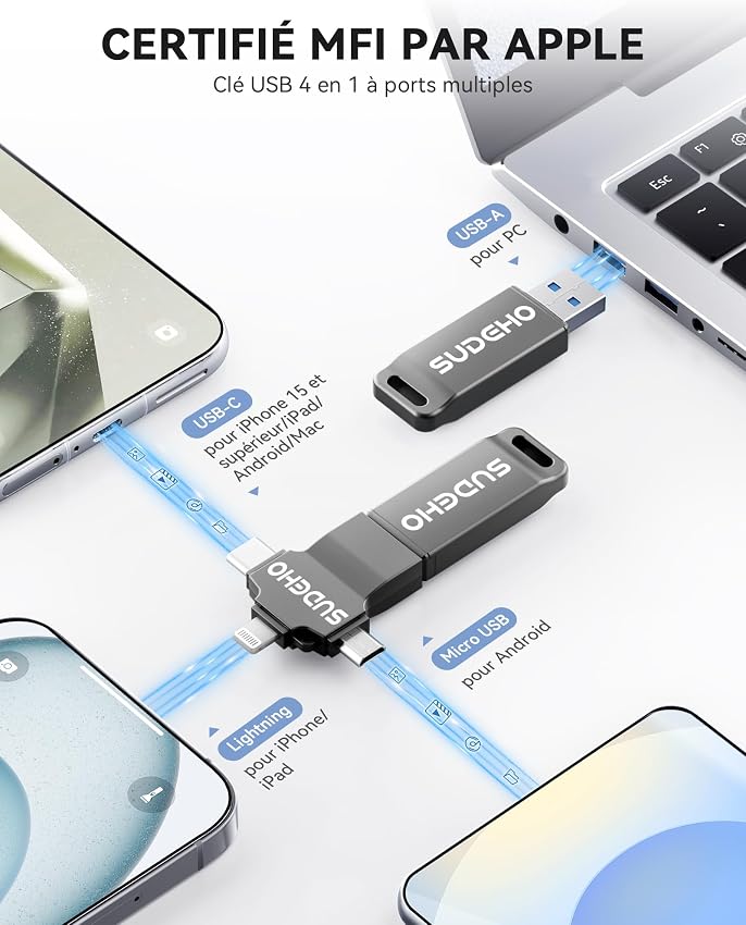 Detalle 2 de Clé USB SUDEHO 256 Go MFi ⚡