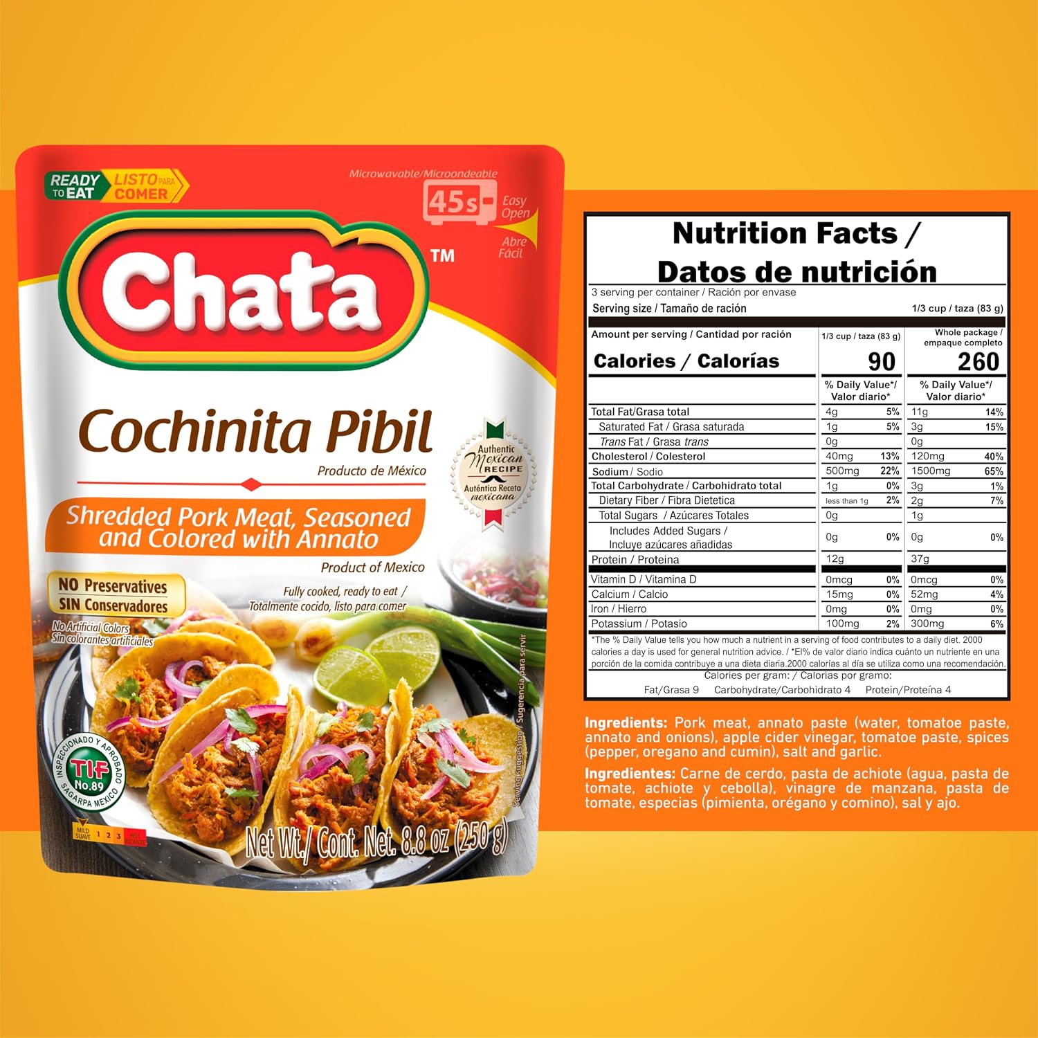 Detalle 2 de Chata Mexican Meats Variety Pack, 8.8 oz (6 Pack), Assorted Flavors