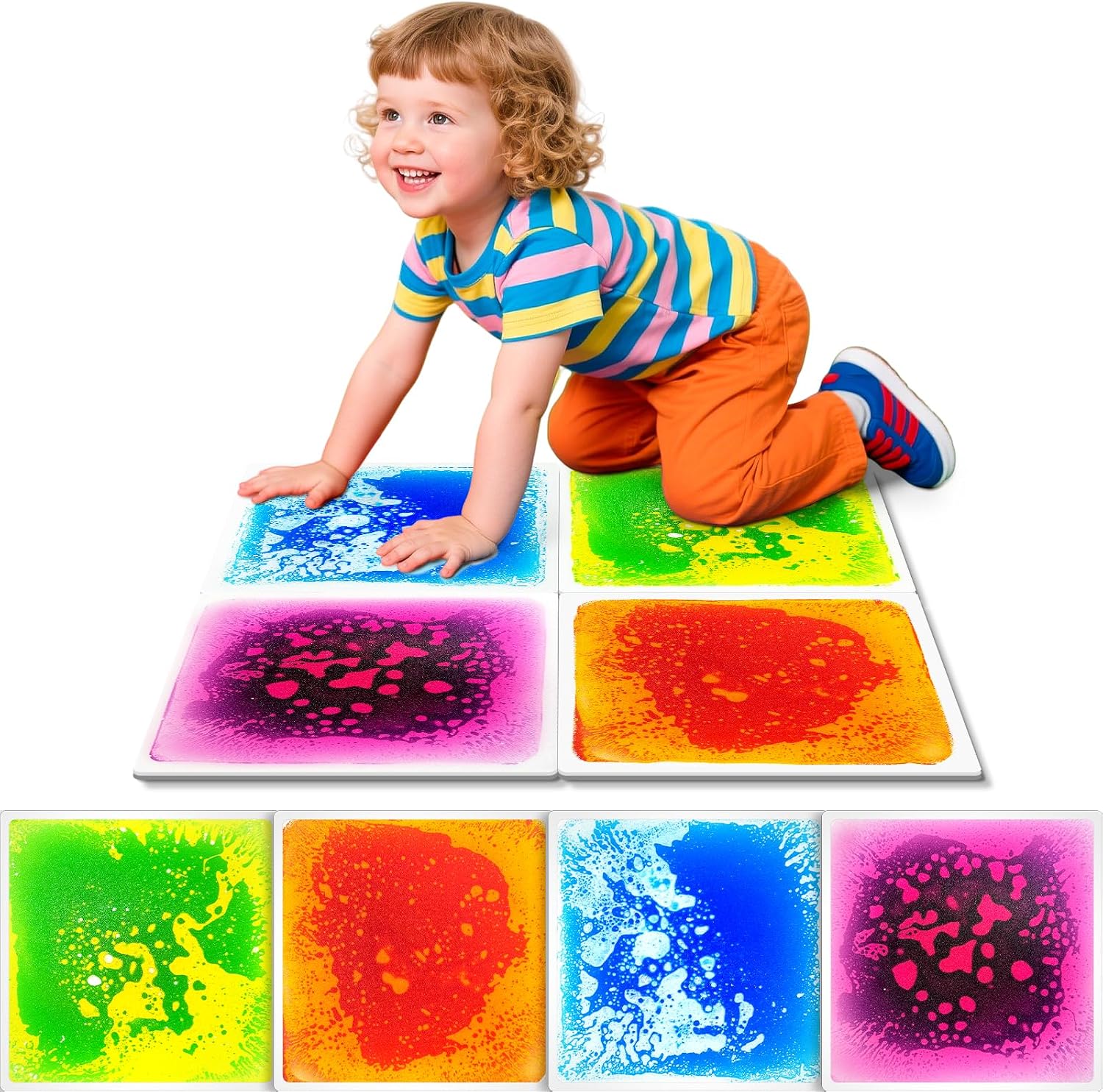 Toddlers Sensory Liquid Floor Tiles - 4 Pack: Liquid Tiles for Motor Skills & Sensory Play
