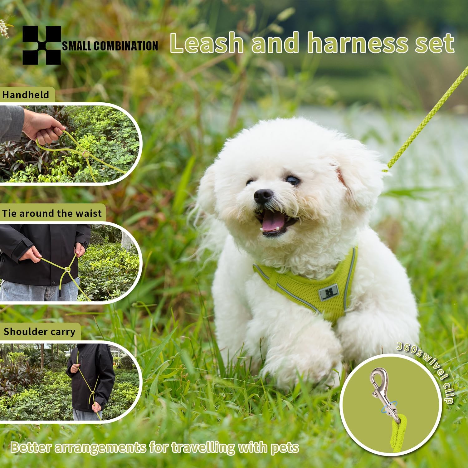 Thumbnail 4 de Small Combination dog harness & leash set (XXS) in Lemon Yellow – step-in adjustable reflective pet vest