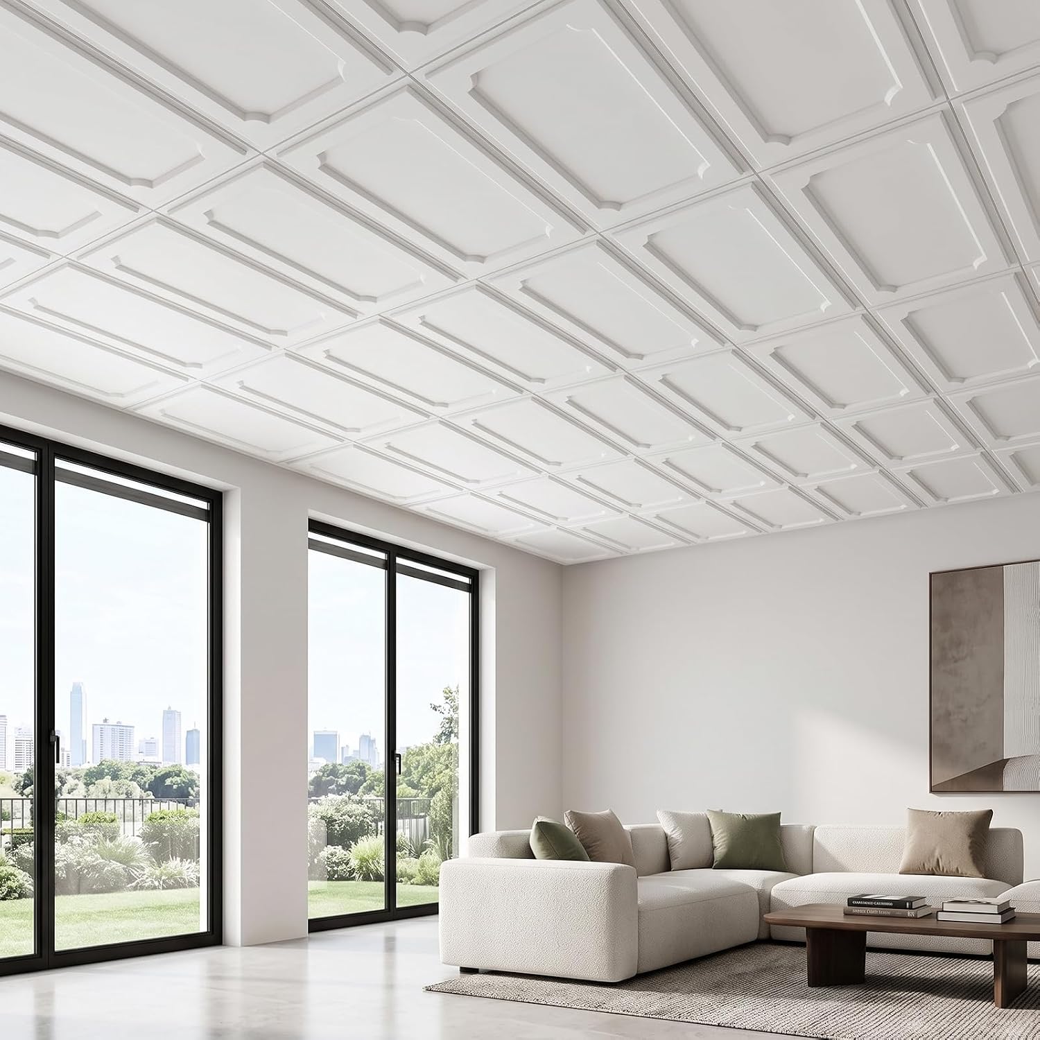Thumbnail 6 de LooYee 2 x 4 ft PVC Drop Ceiling Tiles, White, Waterproof, 24-Pack