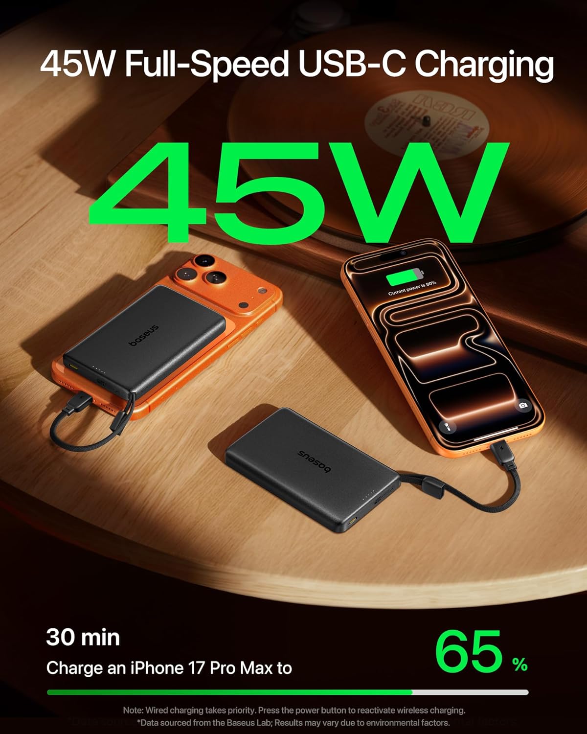 Detalle 2 de Baseus PicoGo AM52 Power Bank with Qi2.2 MagSafe (10000mAh) – 25W Wireless, 45W USB-C, UK Ready