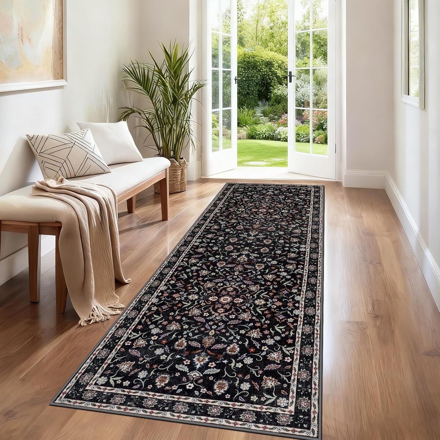 Detalle de IMIYOKU Washable Floral Hallway Runner Rug (Non Slip) 65x240cm