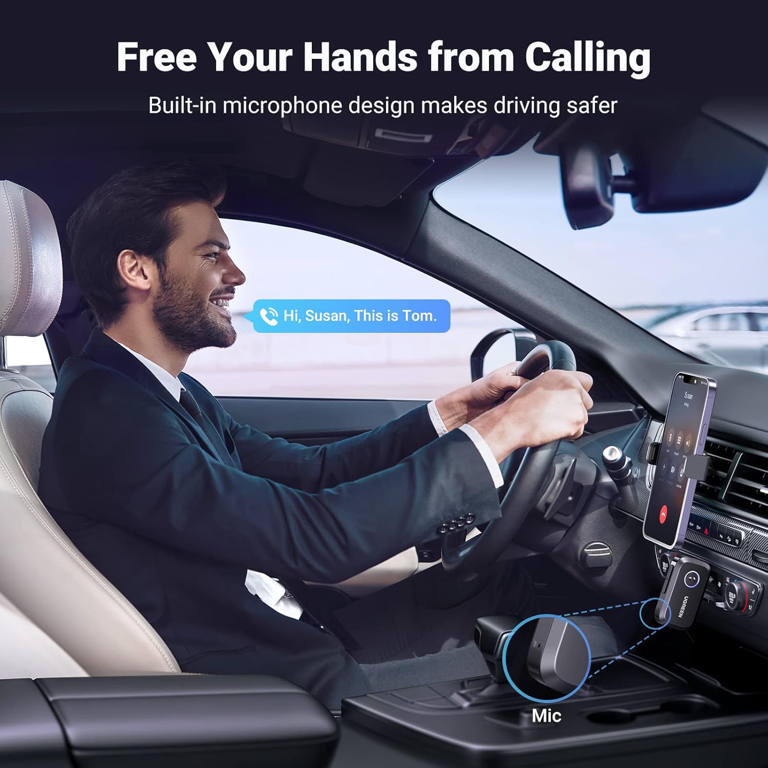 Detalle 2 de UGREEN Bluetooth 5.4 car adapter — 15h playtime