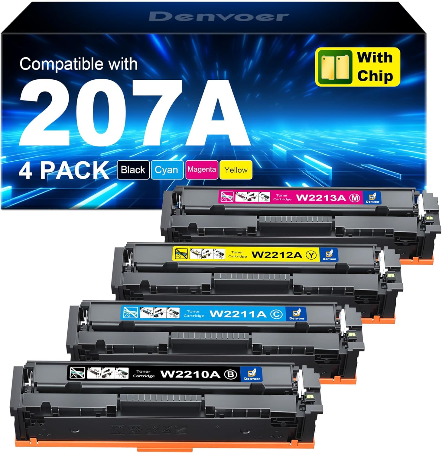 Detalle de 207A Toner 4er-Set mit Chip kompatibel für HP (schwarz, cyan, gelb, magenta) für Color LaserJet Pro M283/M282/M255