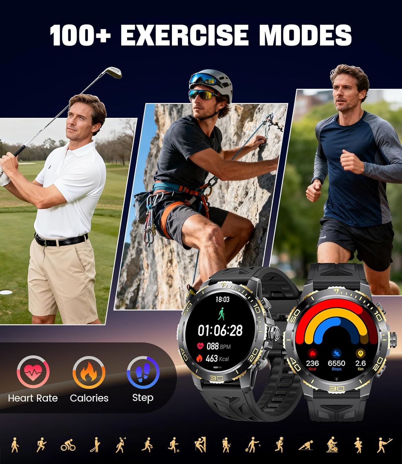 Thumbnail 6 de LIGE Montre Connectée Homme EF21 — Ecran AMOLED 1,43", Appels Bluetooth, IP68, Lampe Torche, 100+ Modes Sportifs