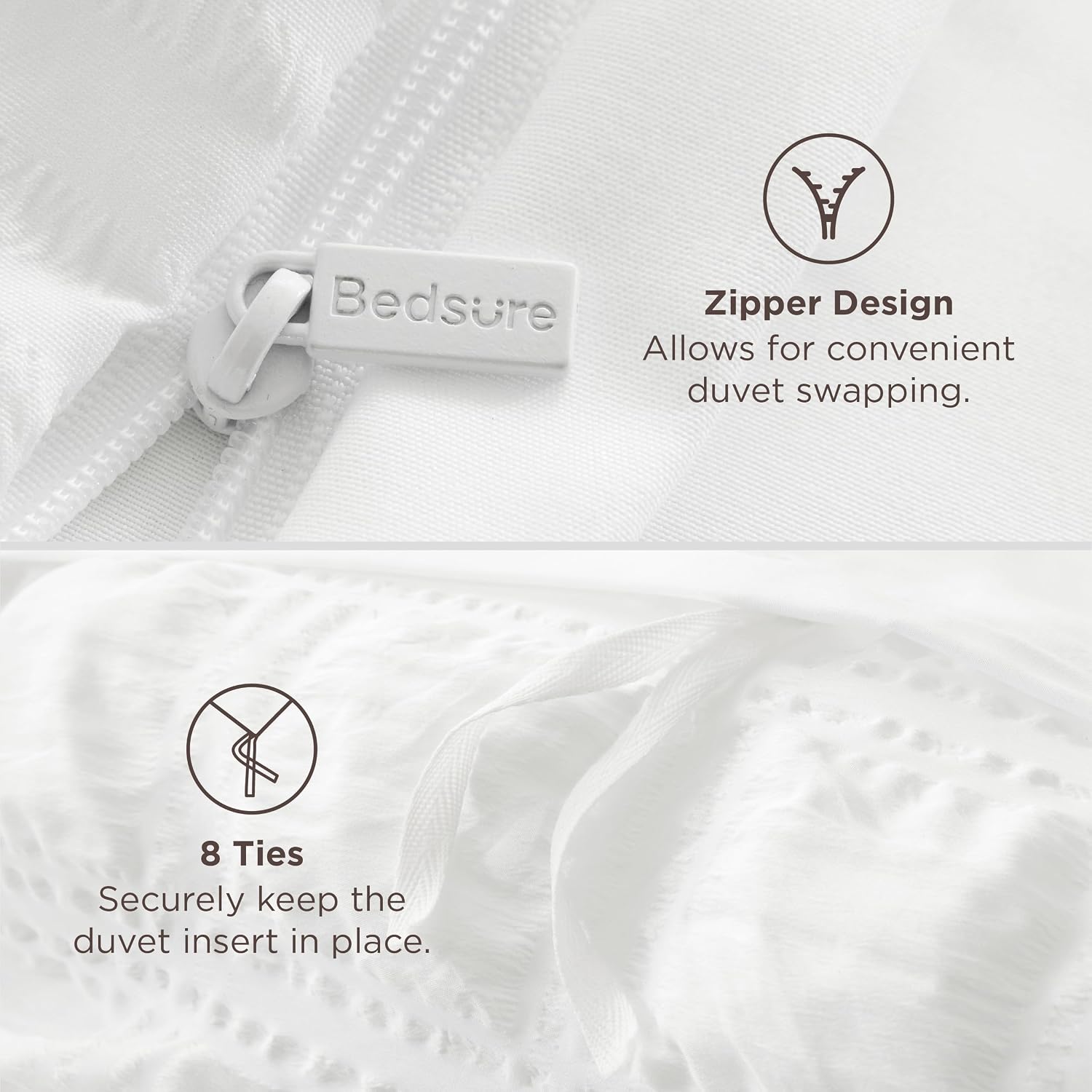 Detalle de Bedsure King Size Duvet Cover Set in White Seersucker (230x220 cm) with Zipper Closure & 2 Pillowcases