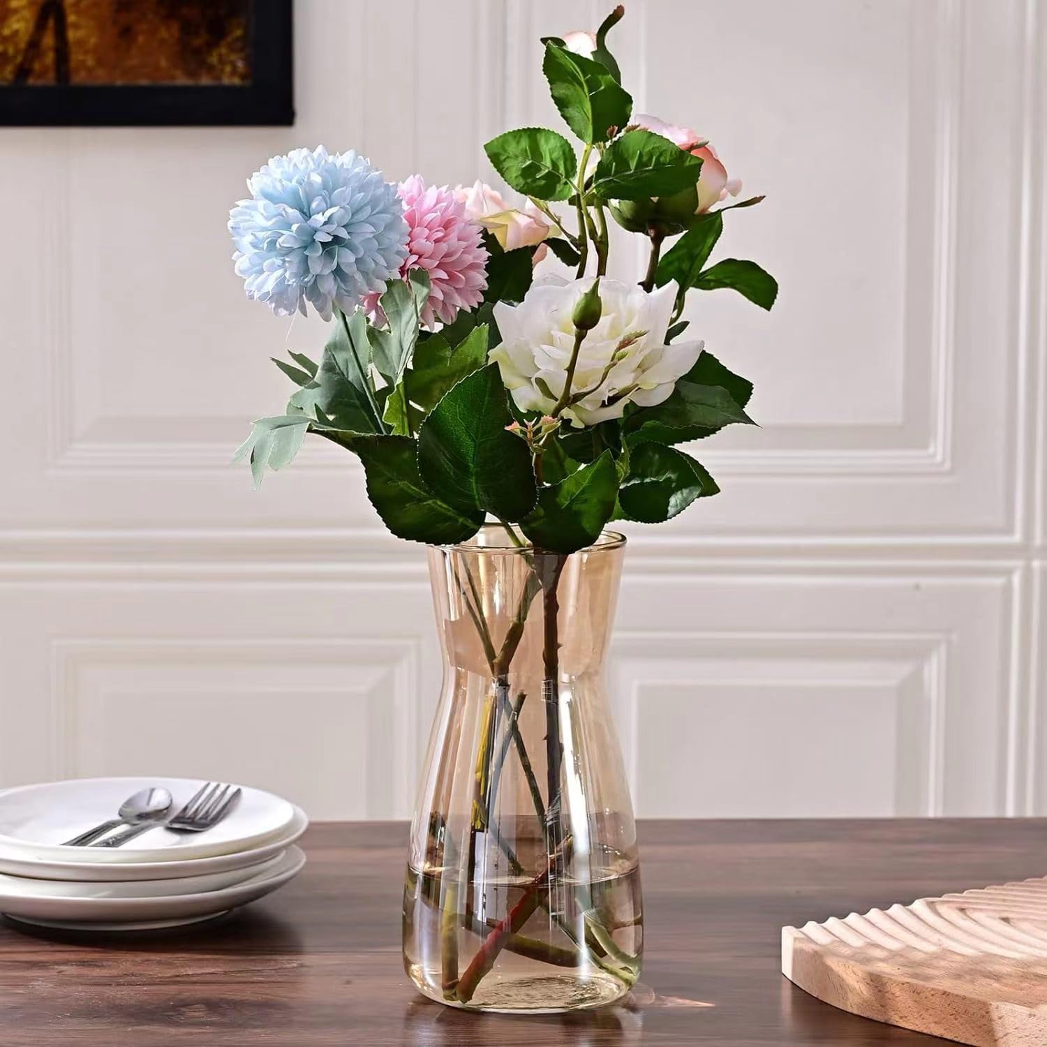 Hroevc 8 inch Clear Glass Vase for Centerpieces (Hand-Blown Borosilicate Glass)