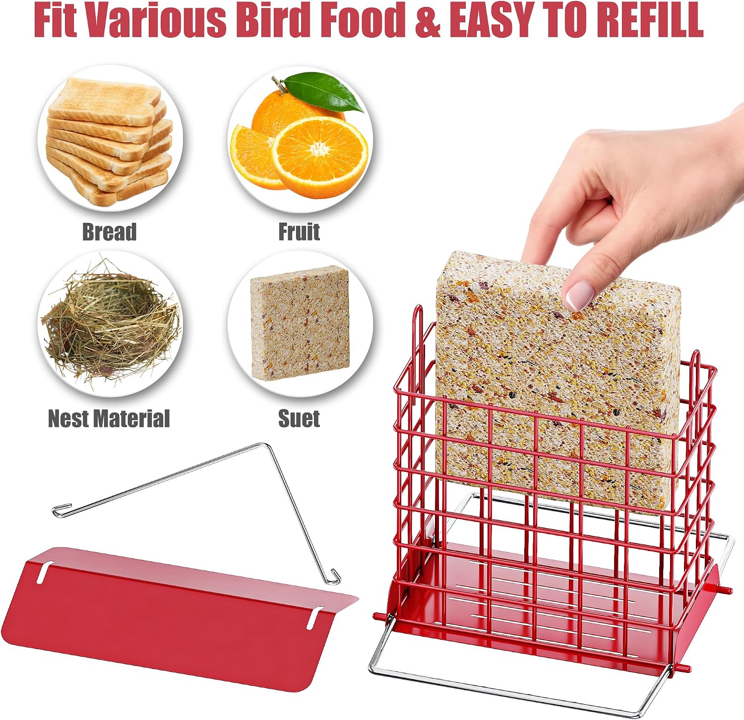 Thumbnail 6 de HOSUN HSZFWNQ Metal Suet Bird Feeder, Red, with Weather-Resistant Roof