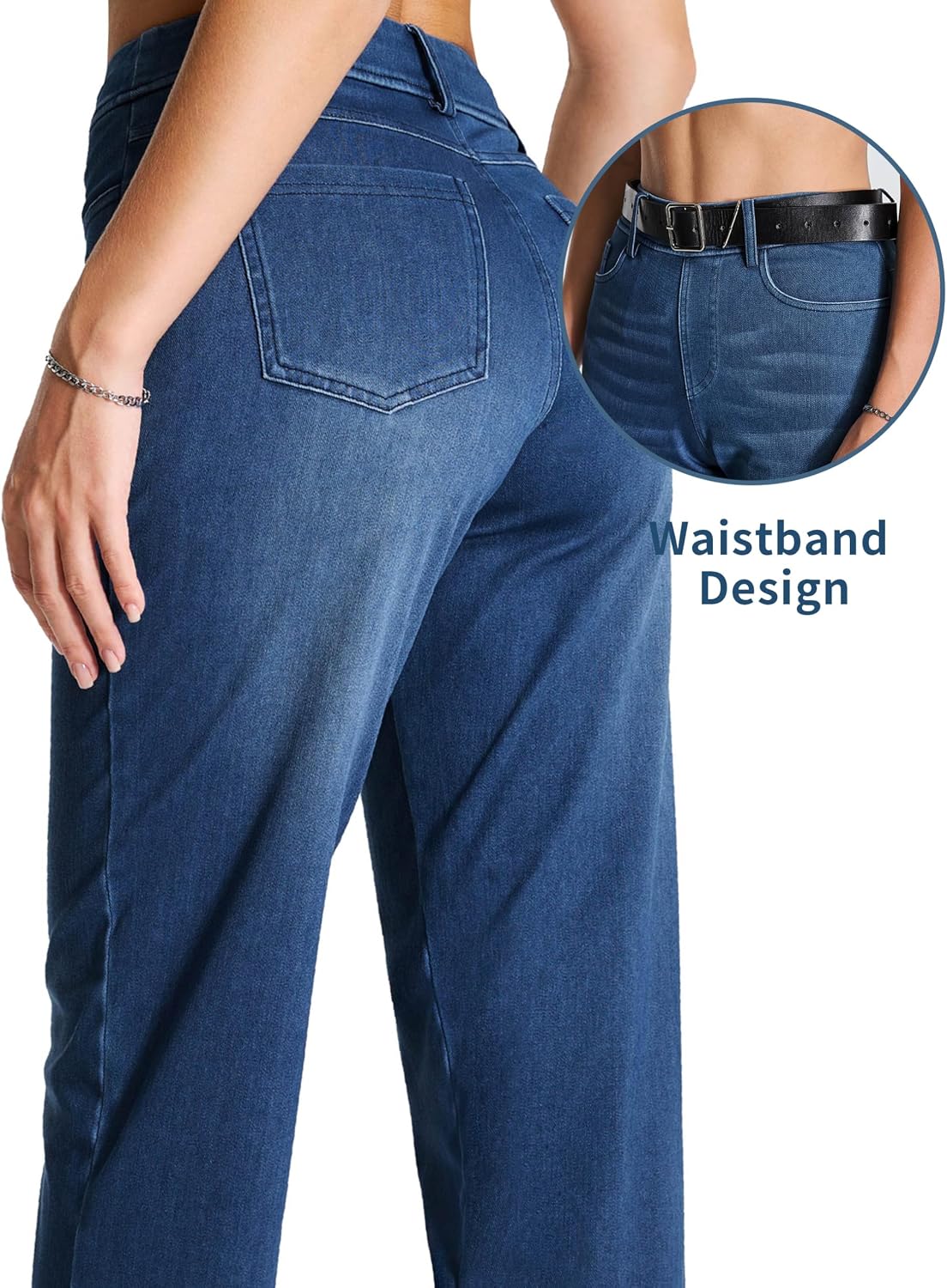 Detalle 1 de THE GYM PEOPLE Women's Straight Leg Pull-On Jeans, Stretch Denim, 4 Pockets